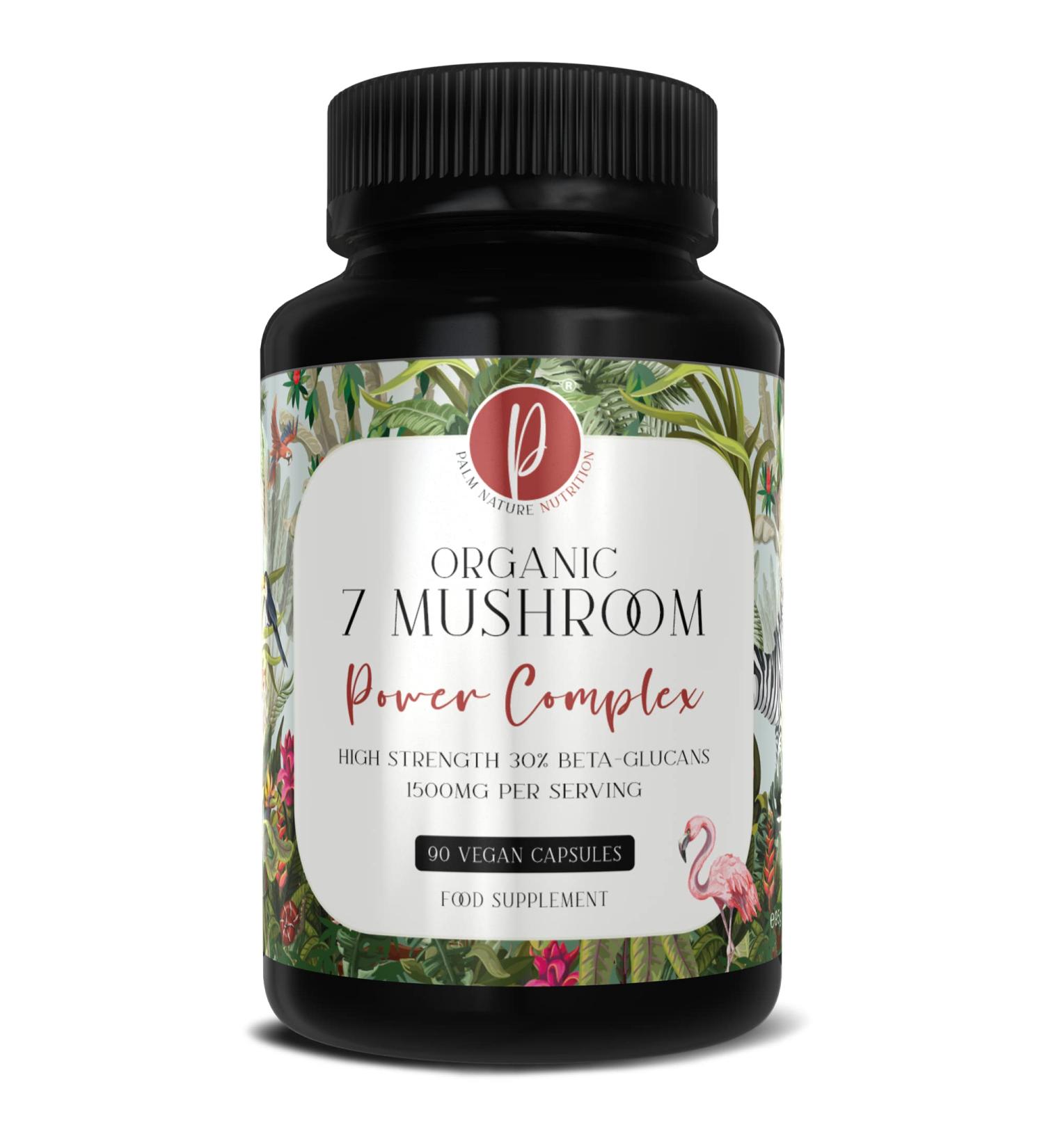Palm Nature 7 Mushroom Complex - High Strength Extracts - 30% Beta-Glucans - 90 Capsules - 1500mg Per Serving - Buy Online on GoSupps.com