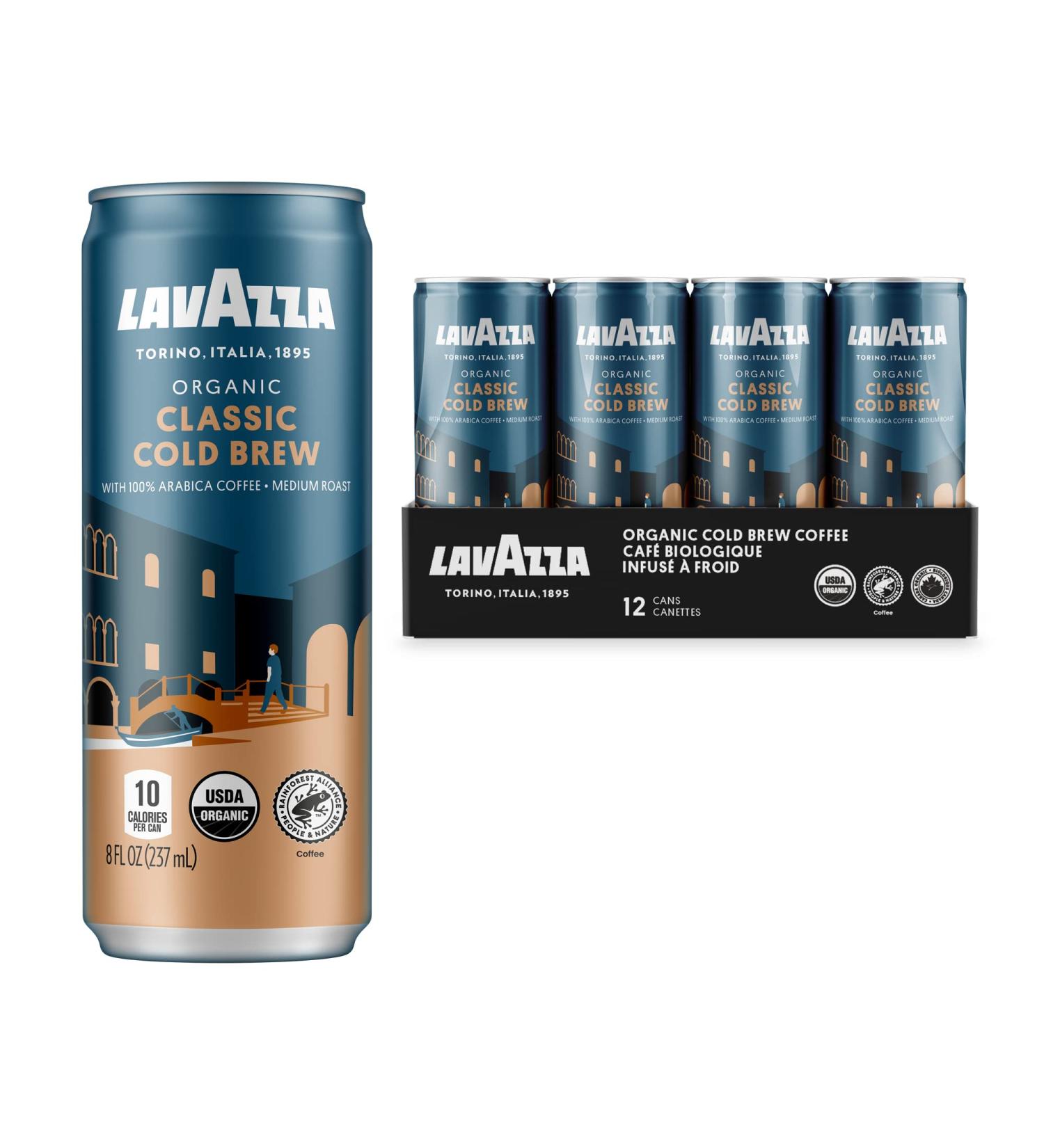 Lavazza Organic Classic Cold Brew Coffee - 12 Cans, 8oz Each | Medium Roast, 100% Arabica, USDA & Rainforest Alliance Certified - Buy Online on GoSupps.com