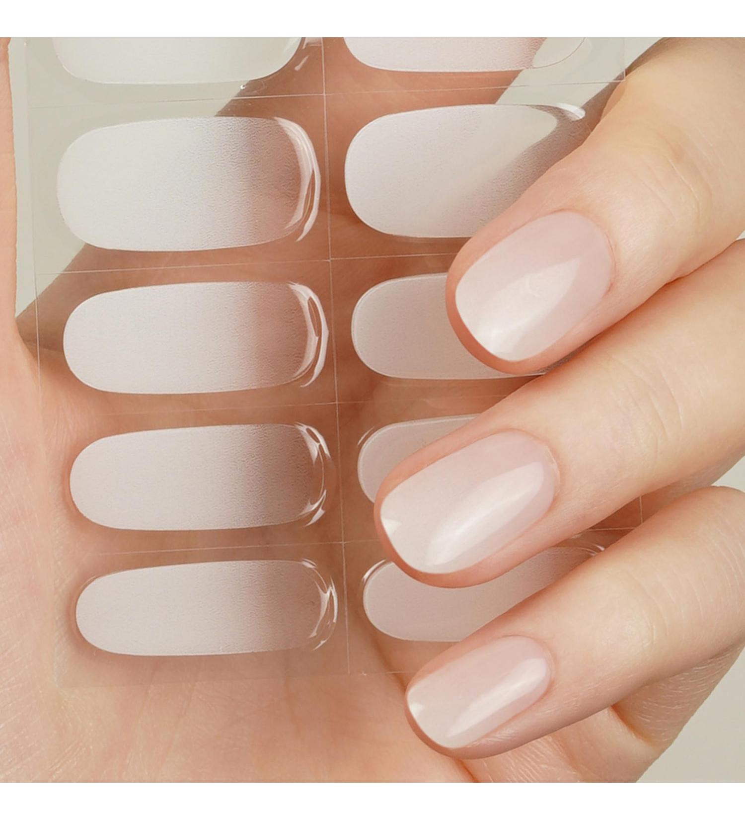 DANNI & TONI 28 Stickers Semi Cured Nail Wraps Soft Self-Adhesive Gel Nail Stickers(Frosty Veil) Salon-Quality Gel Nail Polish Strips Manicure Stickers Set Gradient Clear to White - Buy Online on GoSupps.com