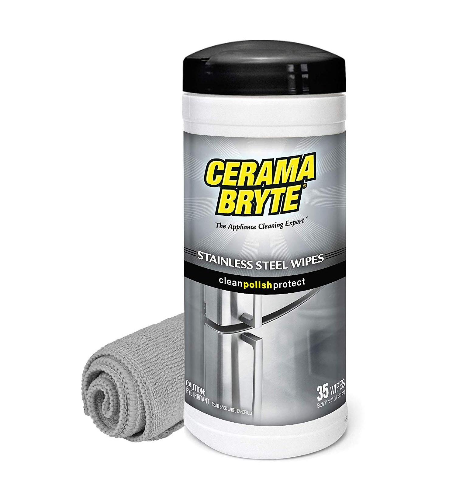 Buy Cerama Bryte High Strength Stainless Steel Cleaner & Polish Wipes - 35 Wipes & Microfiber Cloth for Gleaming Appliances | International Shipping Available - Buy Online on GoSupps.com