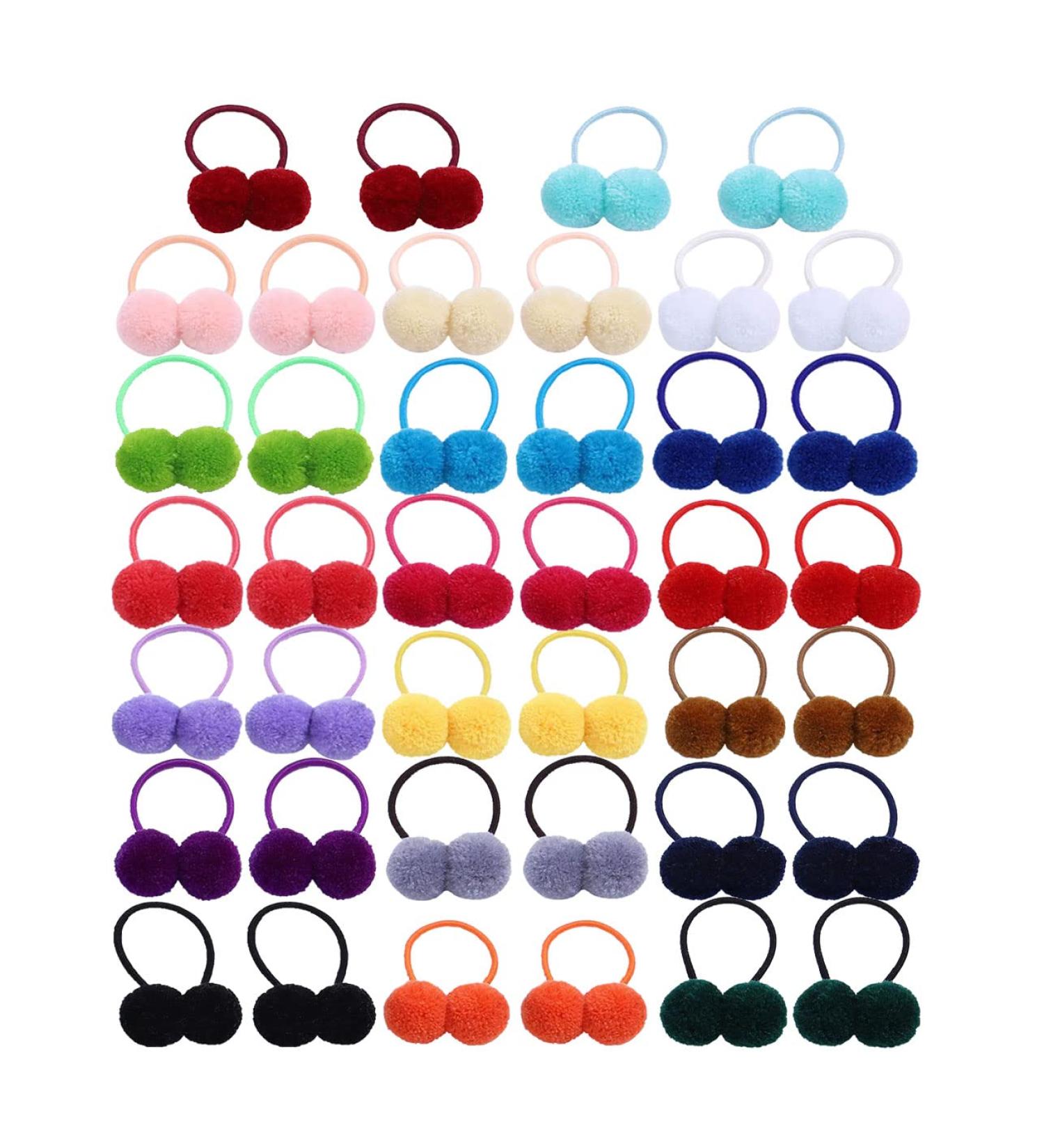 40 Pack Candy Color Pompom Elastic Hair Ties for Girls and Teens - Buy Online on GoSupps.com
