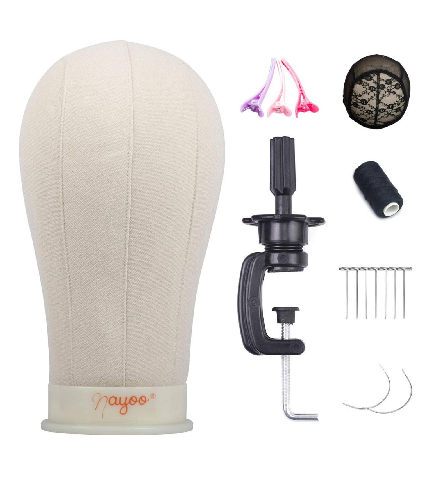 22 Inch Canvas Block Head Wig Stand for Wigs Display & Styling - Creamy-White - Buy Online on GoSupps.com