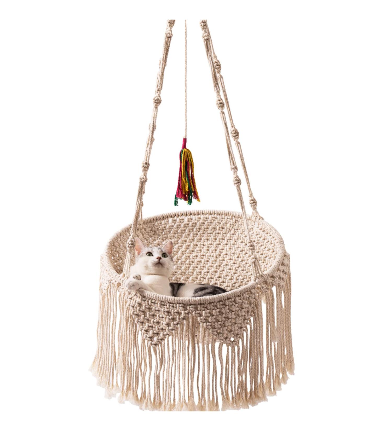 MewooFun Macrame Cat Hammock: Boho Hanging Bed for Indoor Cats - Sleeping, Playing, Climbing, Lounging - Buy Online on GoSupps.com