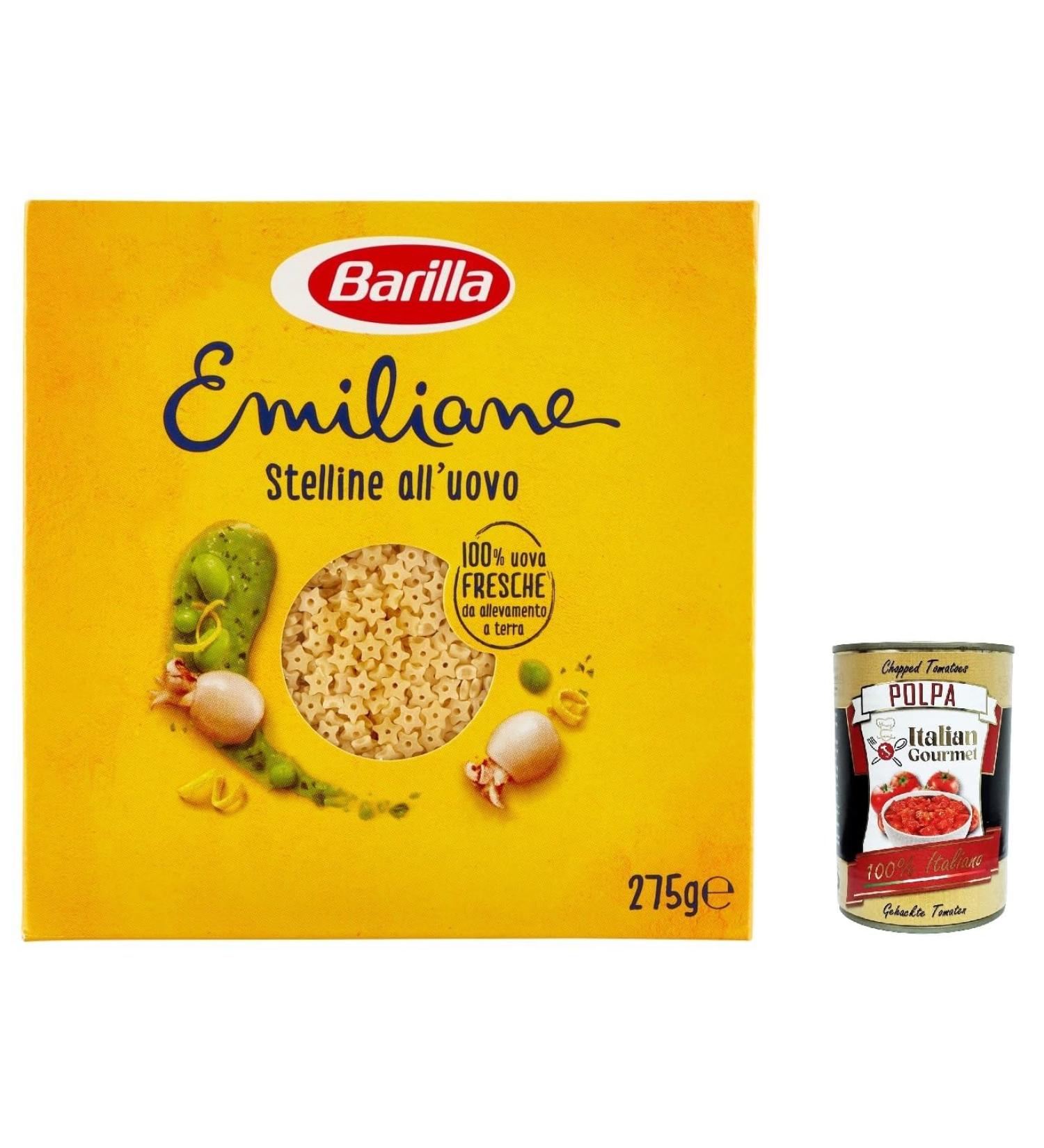  Italian Gourmet E.R. Barilla Pasta all'Uovo Le Emiliane stelline egg pasta pasta with egg 275g + gourmet Italian pulp 400g - Buy Online on GoSupps.com
