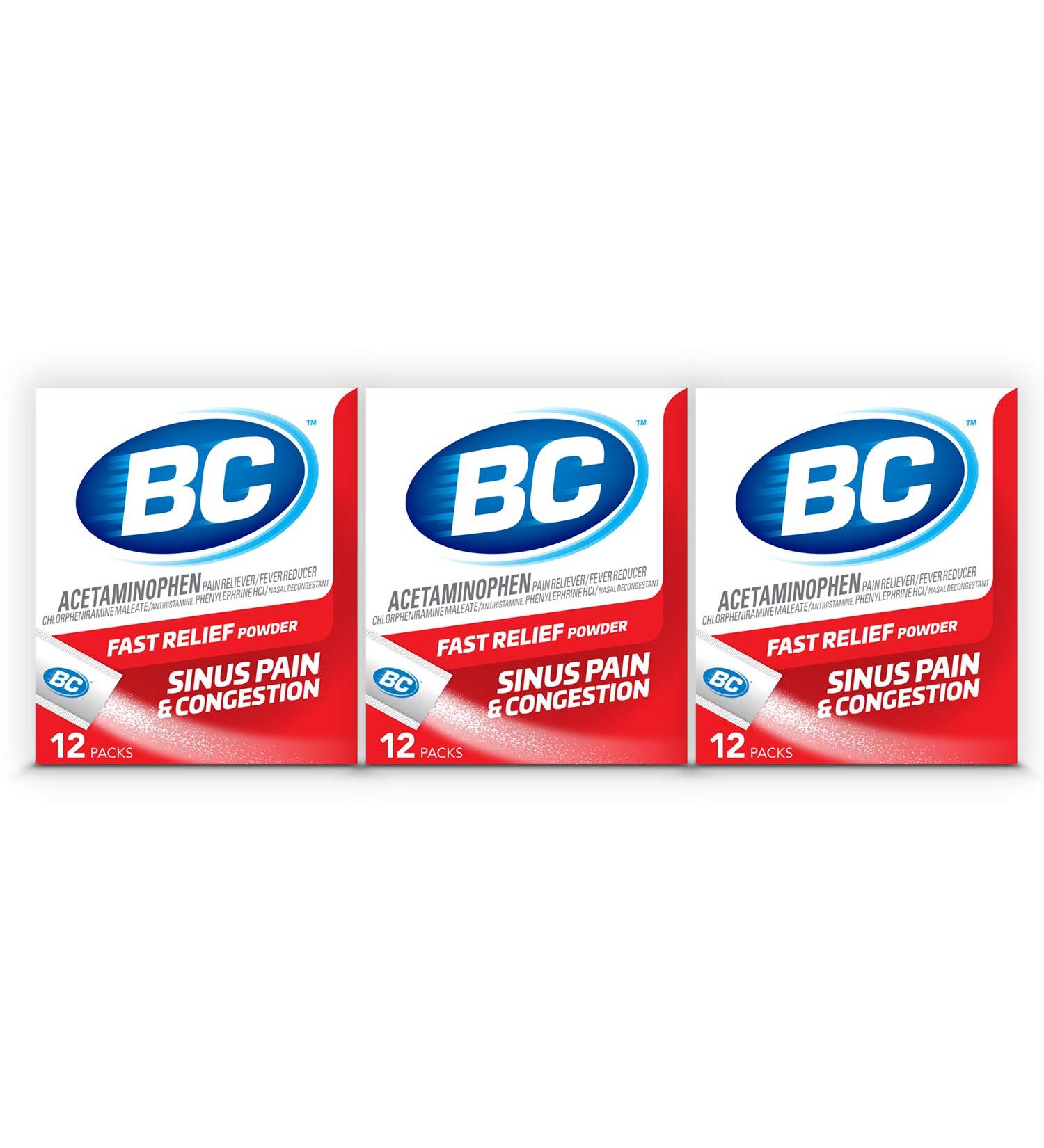 BC Powder Sinus Pain & Congestion Relief - 12 Dissolve Packs, 3 Pack Bundle - Buy Online on GoSupps.com