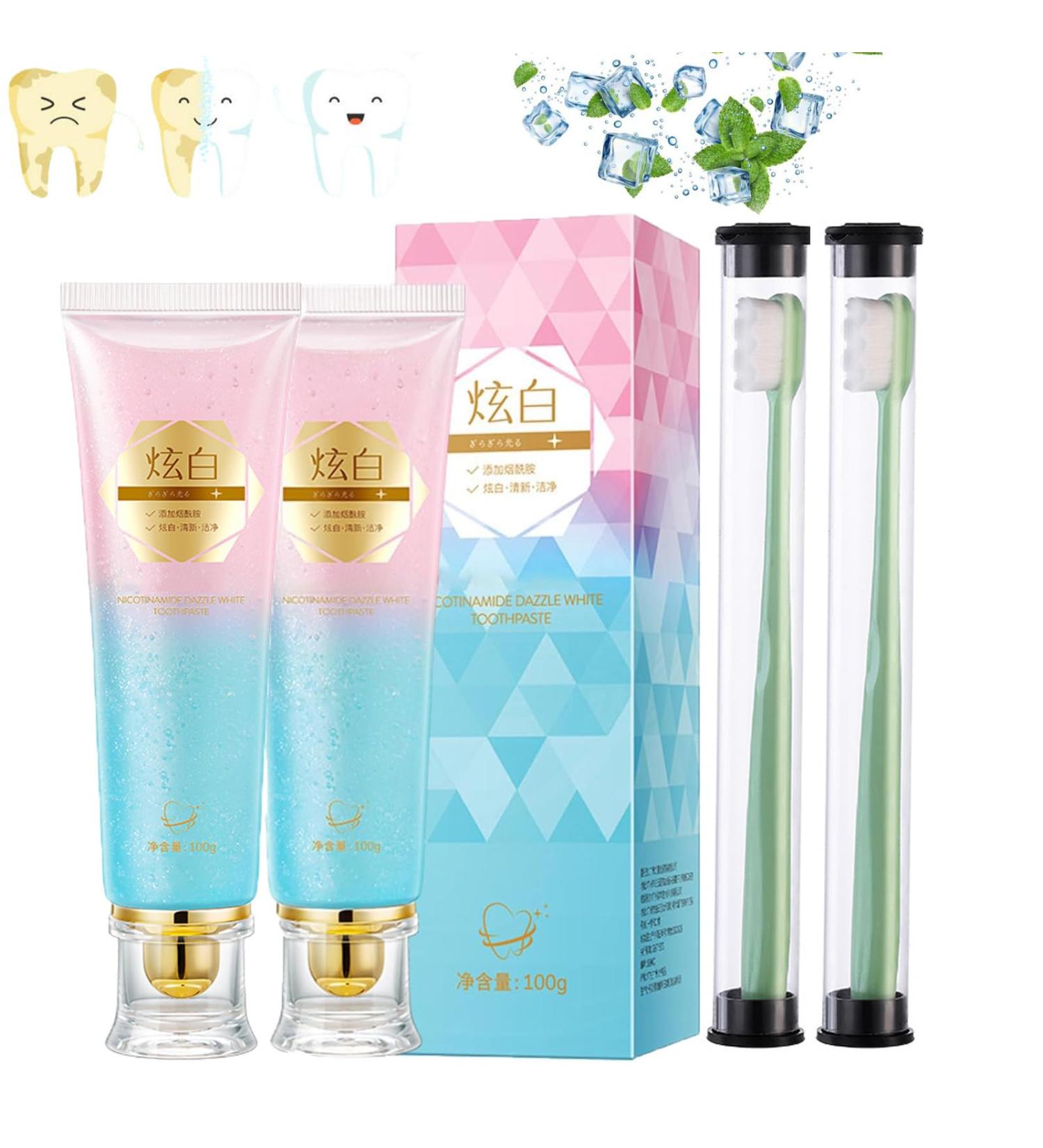 Body Accel Toothpaste Set - Niacinamide Whitening Dazzling White Stain Remover & Fresh Breath - 2PCs for Complete Care - International Shipping Available - Buy Online on GoSupps.com