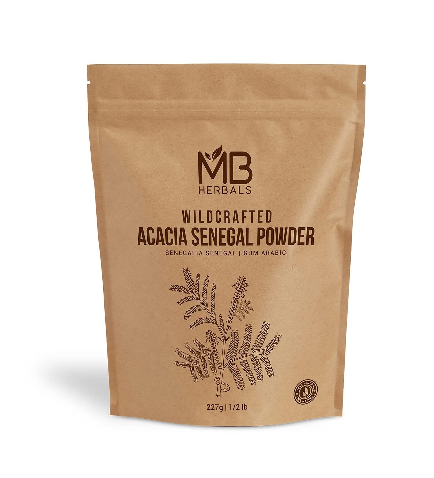 MB Herbals Acacia Gum Powder 227 Gram (8 oz / 1/2 lb) | Wildcrafted Acacia Senegal Powder | Acacia Fiber Powder | Gum Arabic Powder | Plant Based Edible Gum Powder | Origin: Senegal