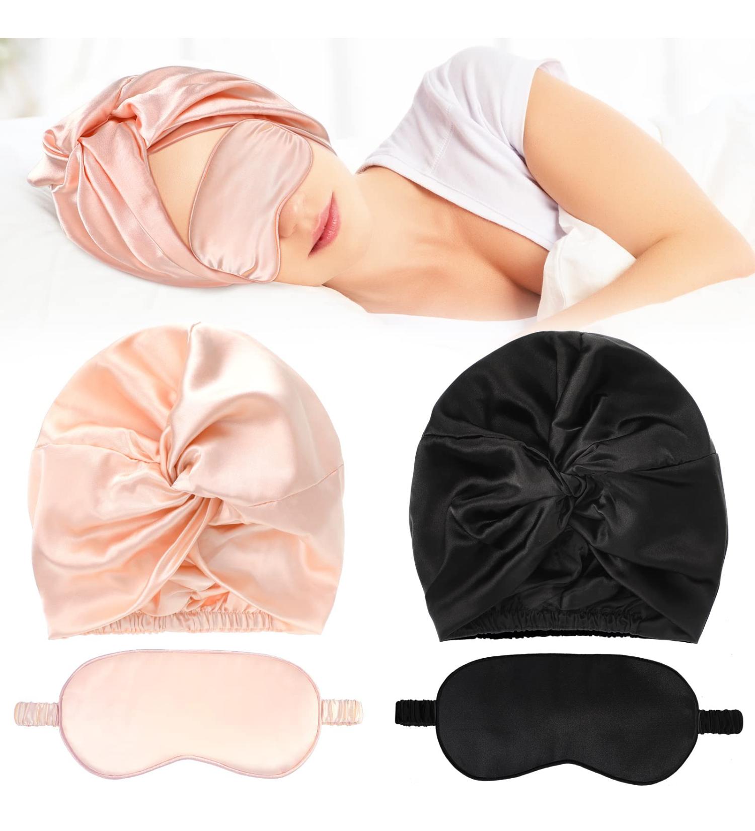 SATINIOR 4 Pcs Silk Bonnet Sleep Cap Set with Eye Cover - Black/Pink - for Women, Comfortable Sleep and Hair Protection - Buy Online on GoSupps.com