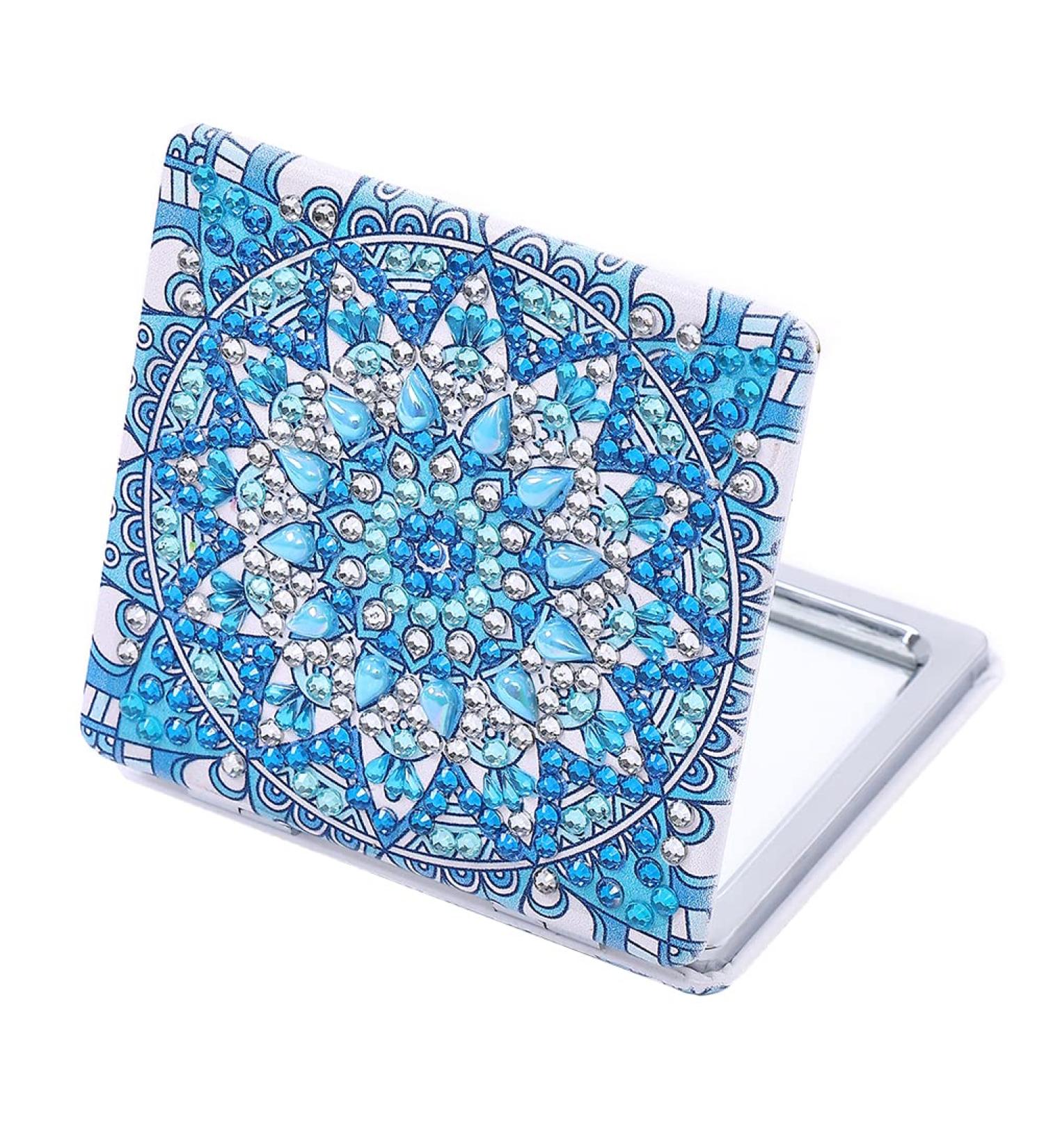 Blue Sunflower Diamond Painting Handheld Compact Mirror for Kids, Women & Girls - Perfect for Purses and Travel - Buy Online on GoSupps.com