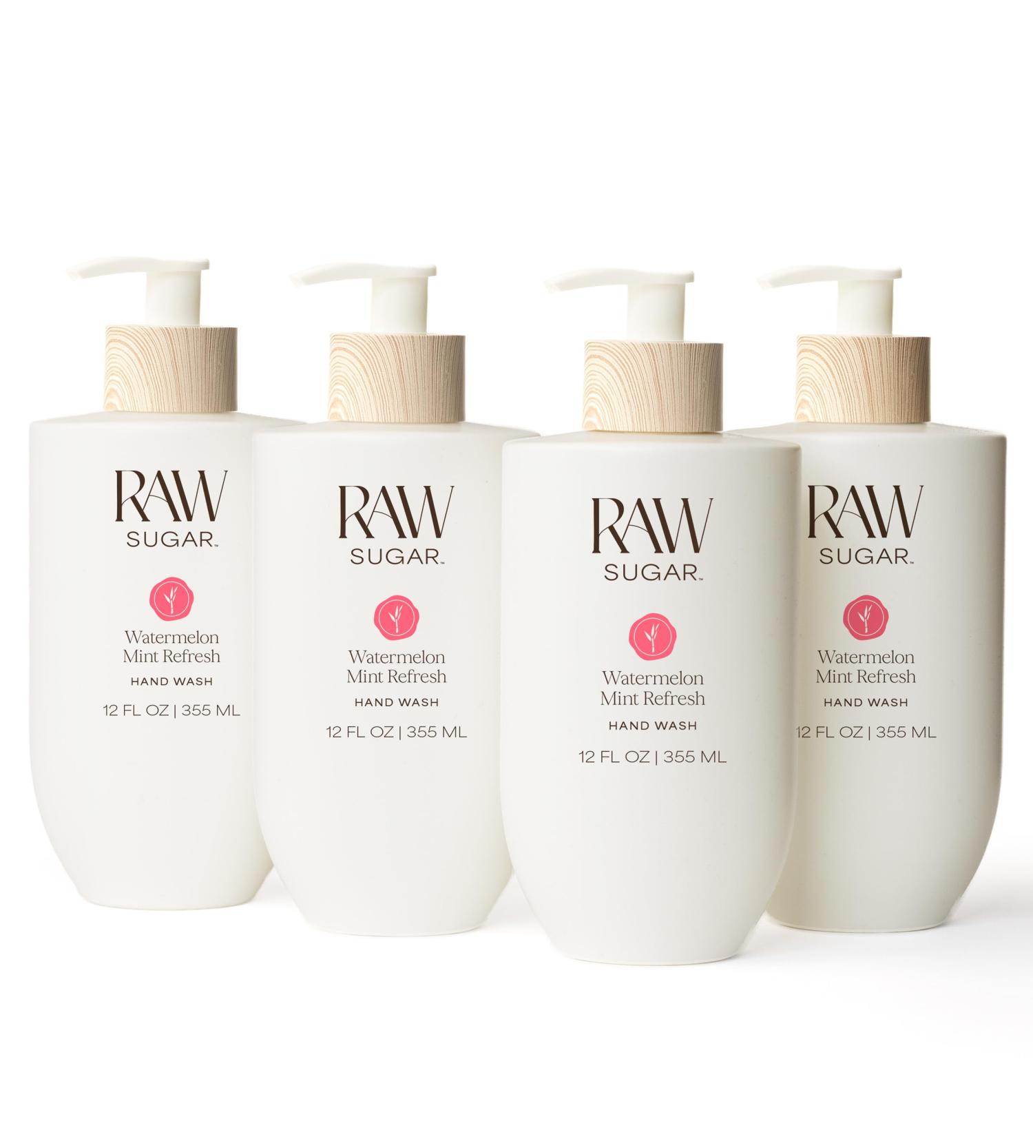 RAW SUGAR Watermelon Mint Refresh Hand Wash 12 Fl Oz (Pack of 4) Liquid Hand Soap for Kitchen or Bathroom Cleanses & Refreshes Hands Vegan Formulated without SLS/SLES & Parabens - Buy Online on GoSupps.com