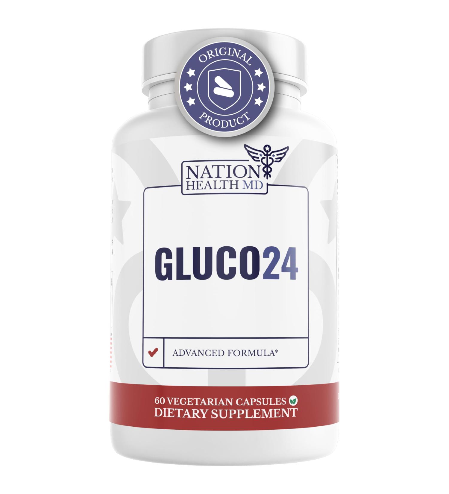 NATION HEALTH MD Gluco24 Supplement - Supplement with Cinnamon Berberine Vitamin C and More - Supplement for Men & Women 60 Capsules - Buy Online on GoSupps.com
