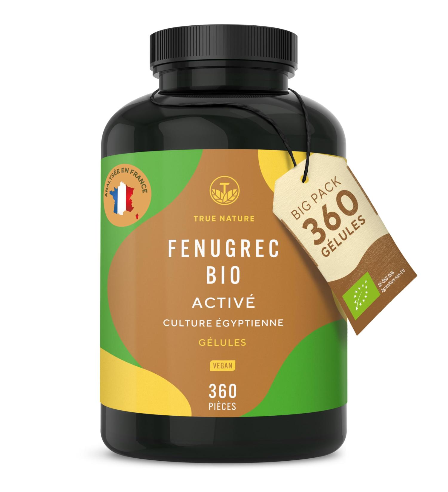 Fenugreek Bio - 2 600mg per dose - 360 Capsules Vegan - Breastfeeding Digestion & Blood Gluten - Rich in Protein & Minerals - Laboratory Tested - Free: Additives Lactose & Gluten - TRUE NATURE - Buy Online on GoSupps.com