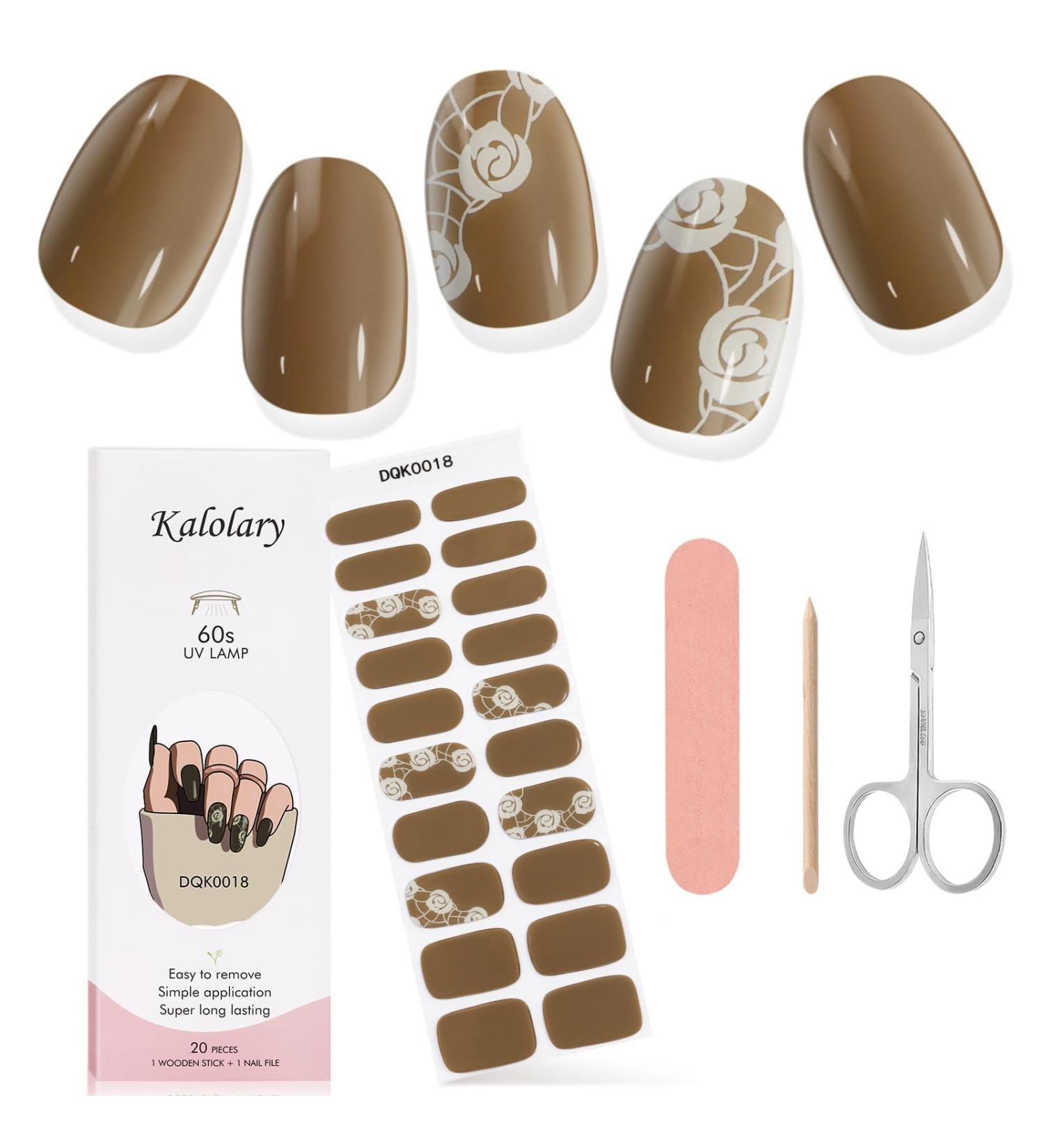 Kalolary Gel Nail Polish Strips Nail Gel Art Sticker Waterproof Full Nail Wraps Decal Sets with Scissors Nail File and Stick for Women Girls Nail Art Decor (UV/LED Lamp Required)-18 - Buy Online on GoSupps.com