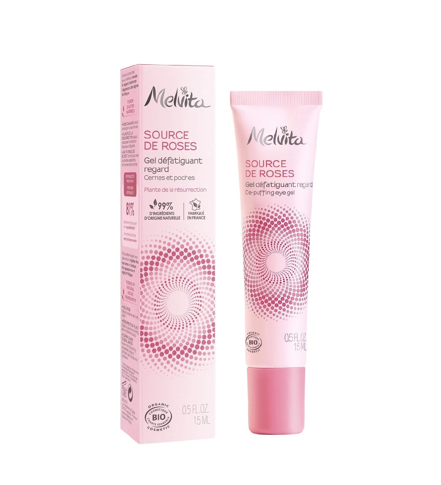 Melvita - Fresh Eye Area Source de Roses - 99% Natural Care - Organic Certified - Moisturises and Disswells - Helps Reduce Swelling and Dark Circles - Anti-Fatigue Effect - 15ml Tube - Buy Online on GoSupps.com