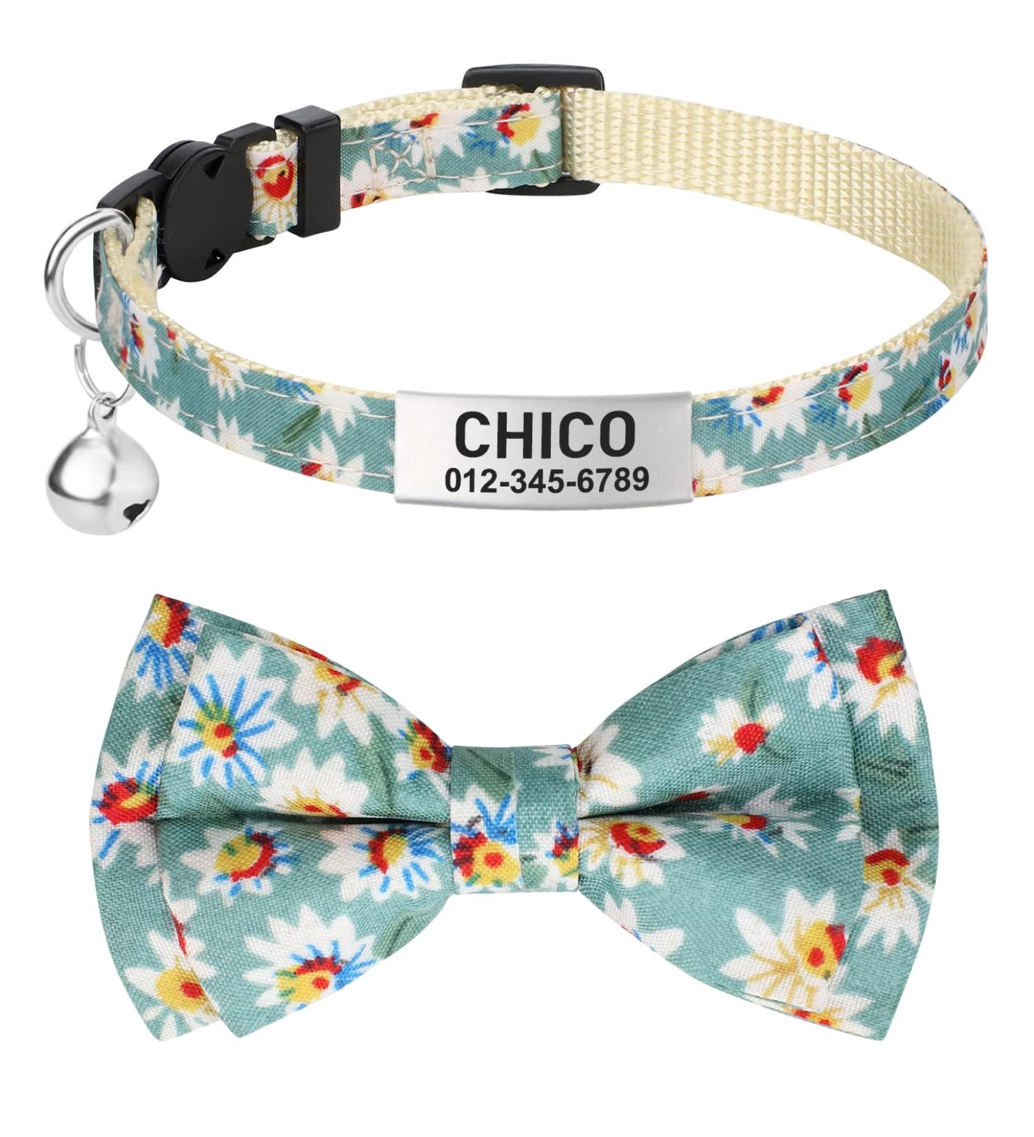 Tagme Cat Collars with Custom Names & Phone Number - Safe Kitten Neck Band with Bell - Flower Green 1 Pack - Buy Online on GoSupps.com