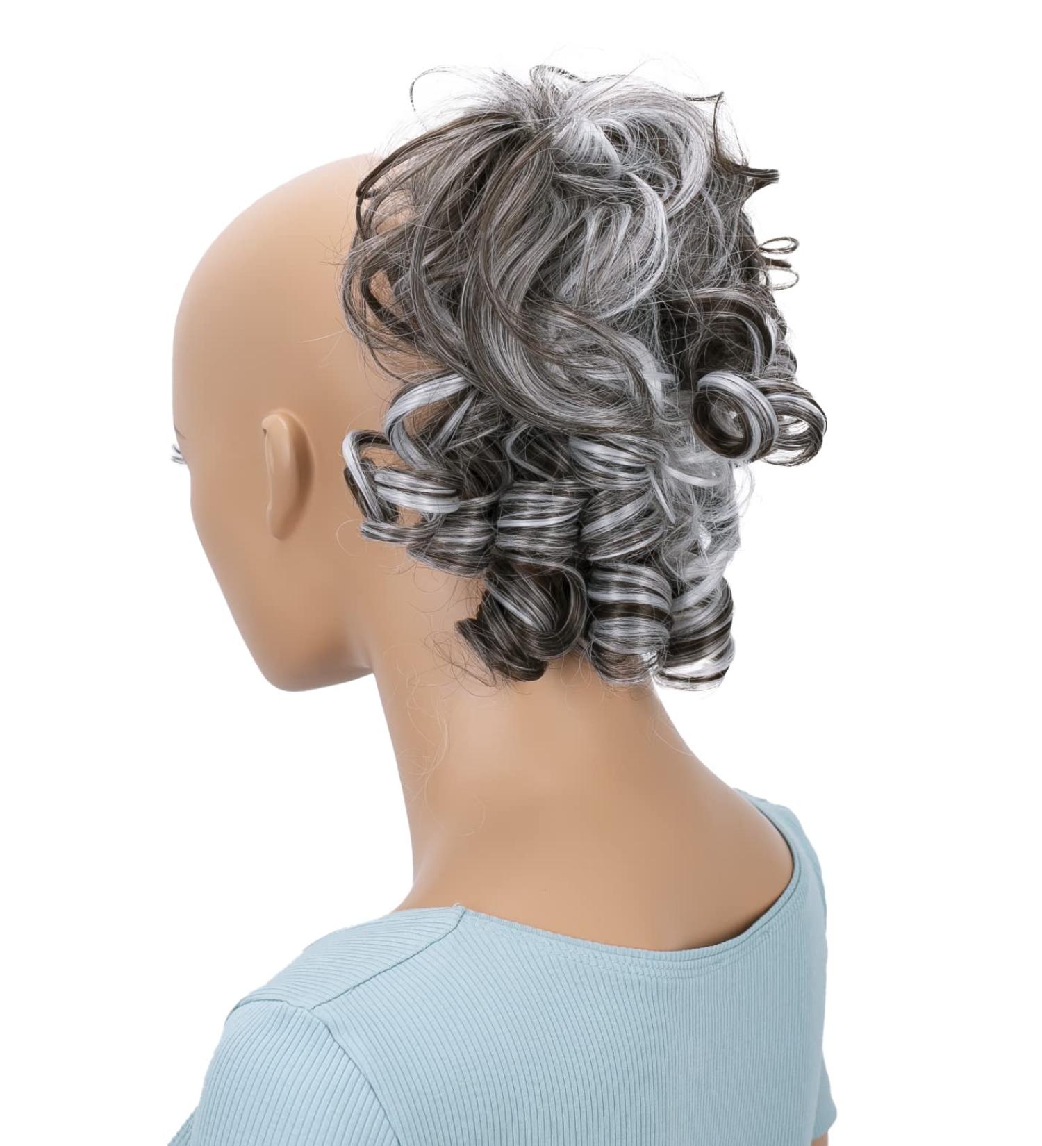 PRETTYSHOP Voluminous Curly Messy Bun Hairpiece Scrunchy Updo Brown Gray Mix #10H1001B G14L - Buy Online on GoSupps.com