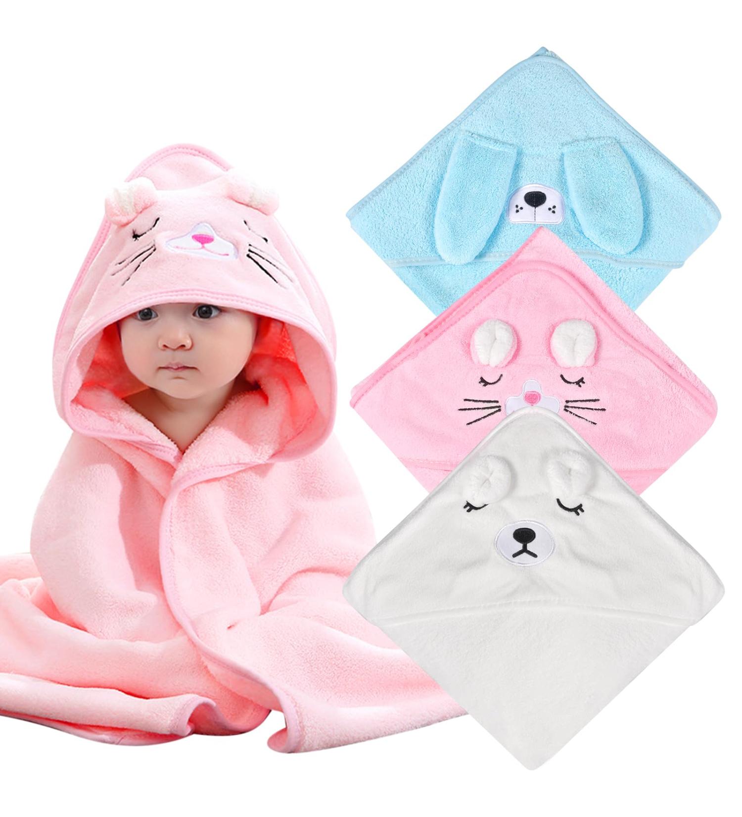 Newtic Baby Hooded Towels - 3 Pack Bamboo 80x80 cm Super Absorbent Bath Towels for Newborns & Infants - Buy Online on GoSupps.com