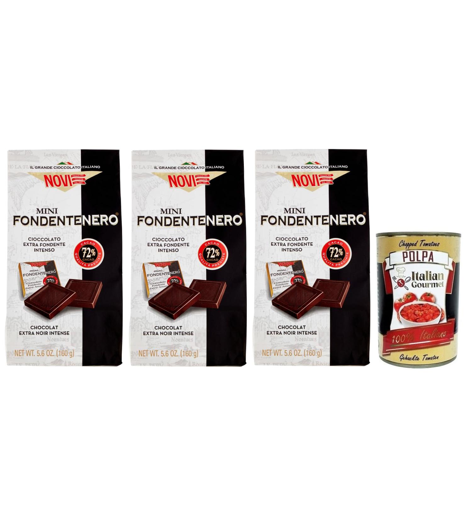  Italian Gourmet E.R. Set of 3 Novi Mini Fondenero - Intense Dark Chocolate - 72% Cocoa - 160g Bag - Italian Polpa di Pomodoro - 400g Box - Buy Online on GoSupps.com