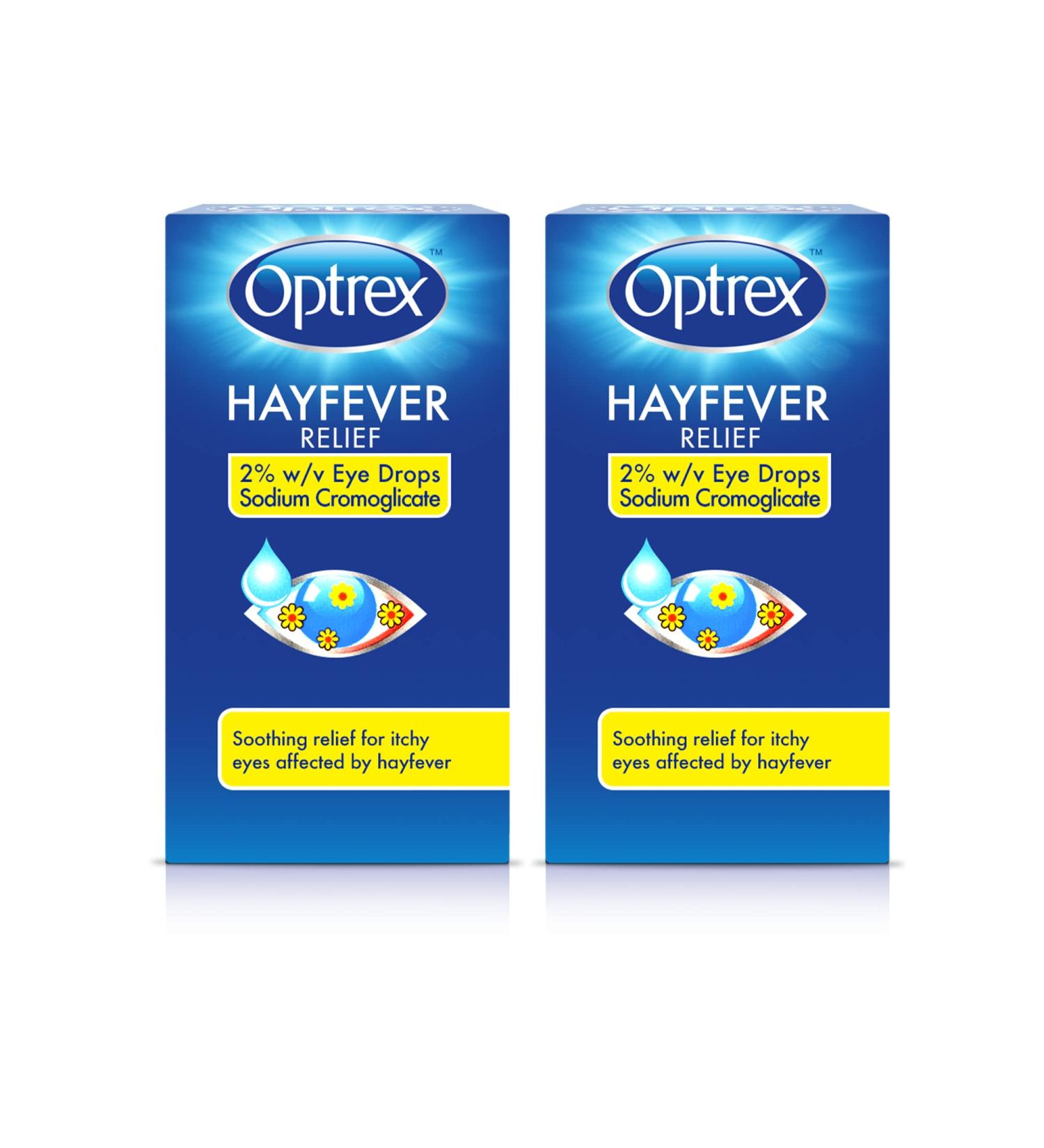 Optrex Hayfever Allergy Relief Eye Drops Soothing for Itchy Dry Tired Eyes 10 ml (Pack of 2) - Buy Online on GoSupps.com