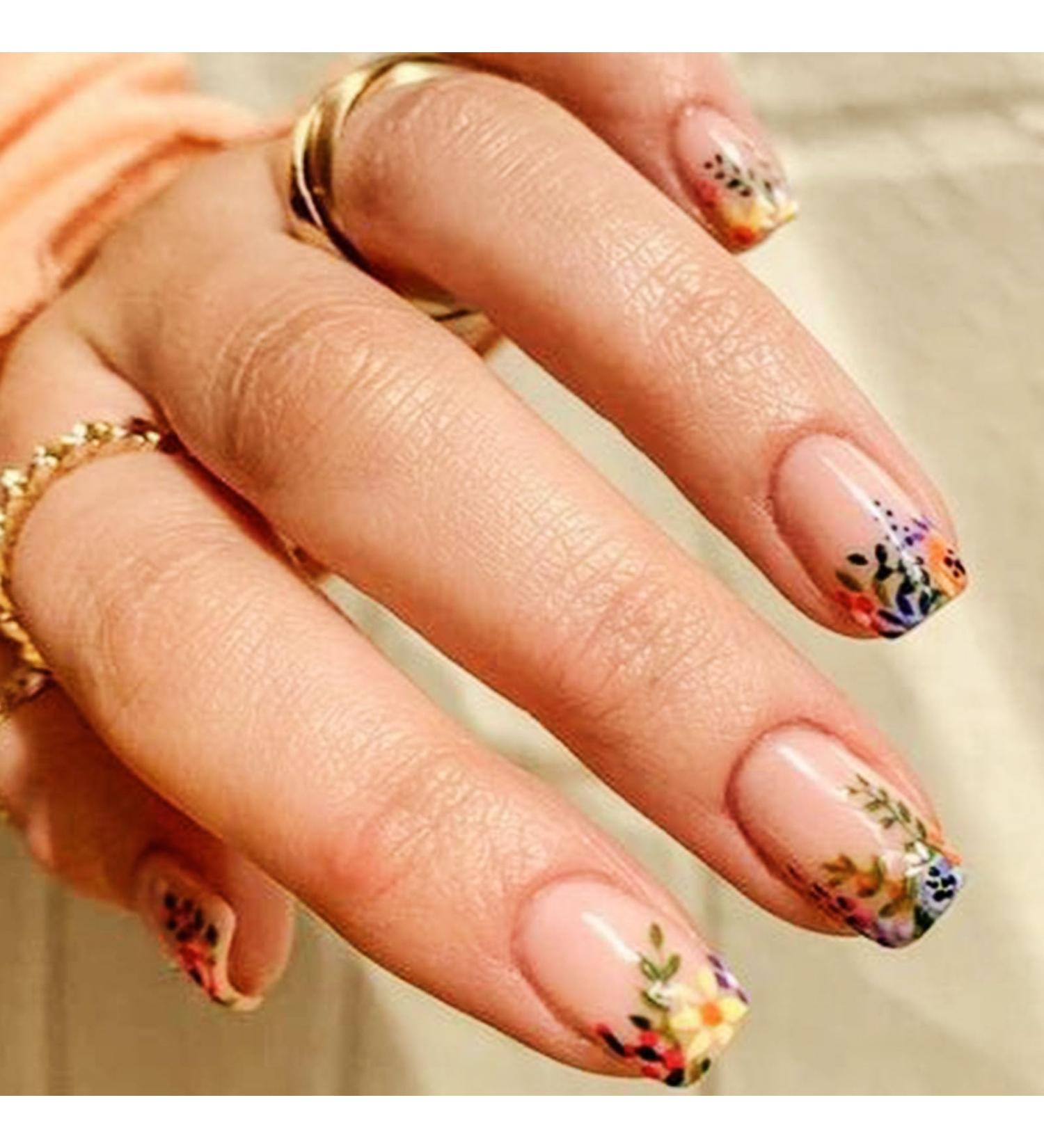 Square Press on Nails - TUZADNW Flower Design | 24 Pcs Glossy Short Fake Nails for Women - Artificial Nude Full Cover Acrylics - Buy Online on GoSupps.com