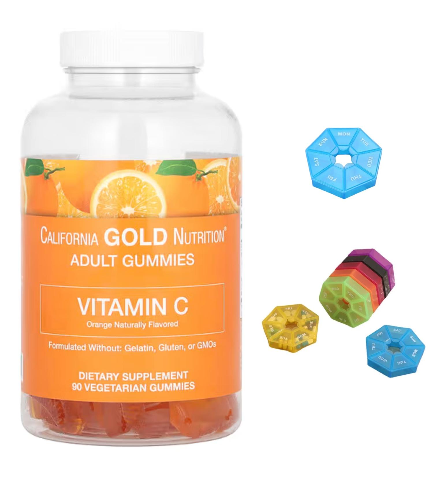 Vitamin C Gummies Compatible With California Gold Nutrition 90 Gummies + Bonus Pill Organizer Weekly Pill Organizer Mini - Buy Online on GoSupps.com