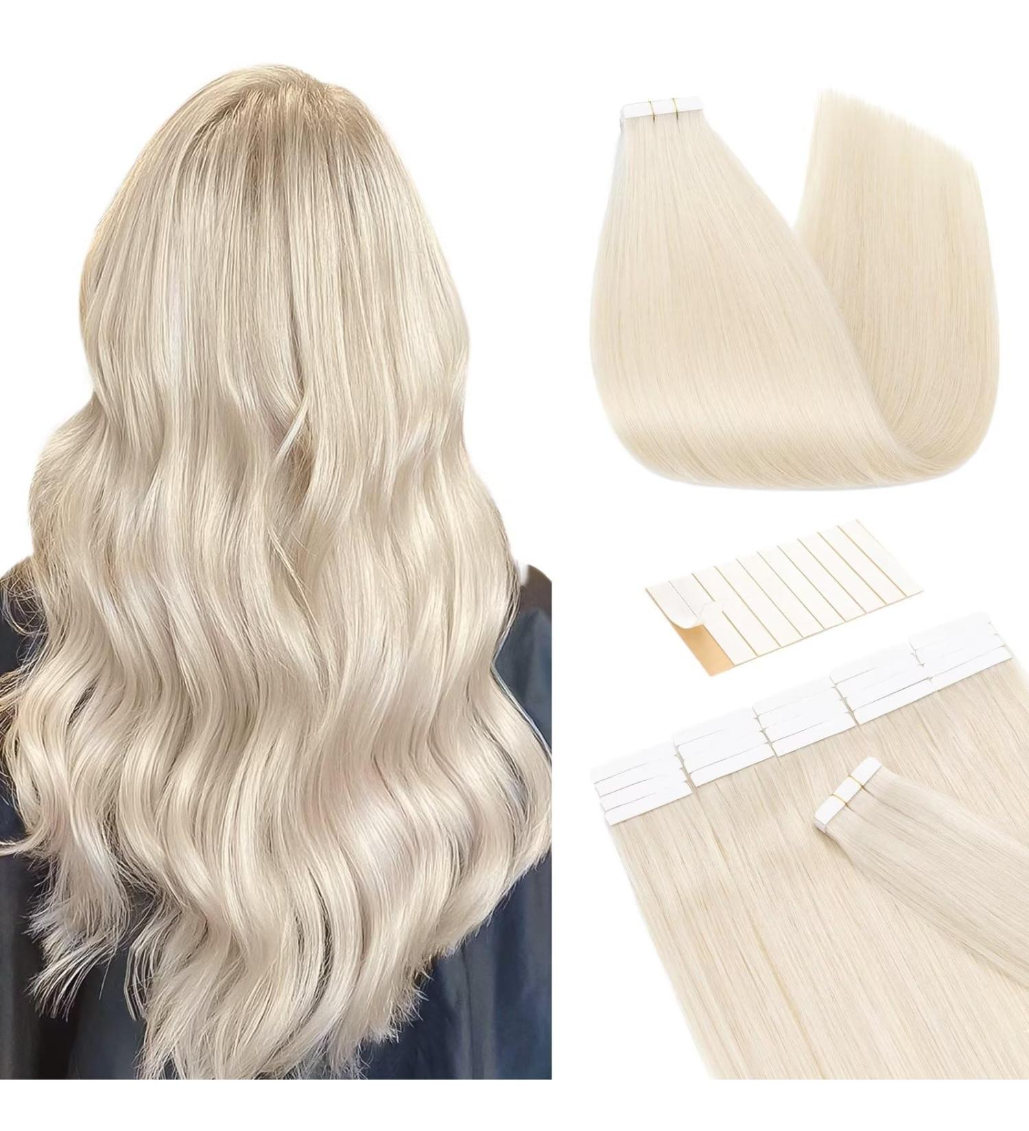 Buy Tess Tape Extensions Real Hair Platinum Blond #70 - 10 Piece 12 (30cm) Remy Human Hair Tape-In Extensions - Smooth & Lightweight 20g - Buy Online on GoSupps.com