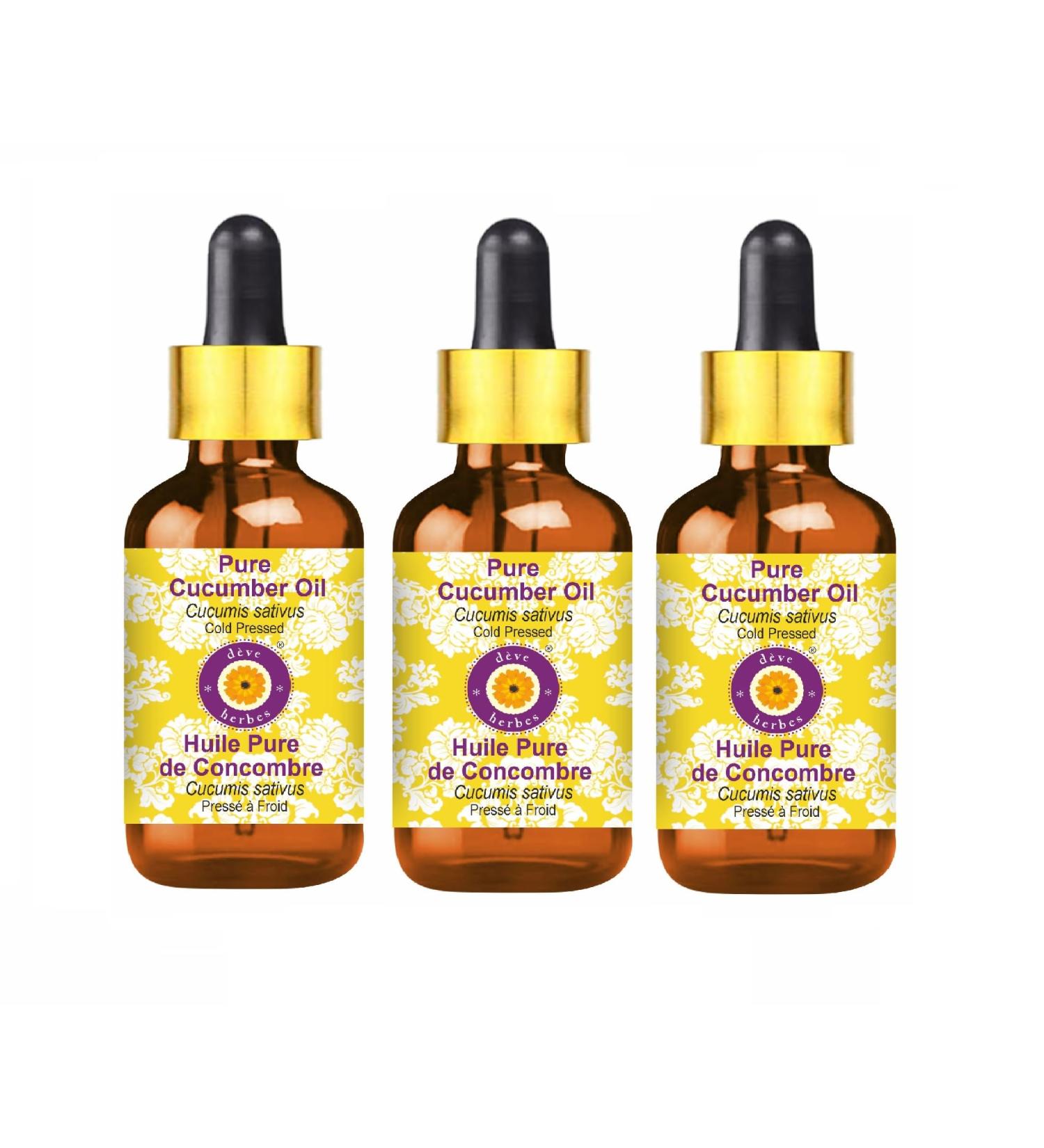 d ve herbes Pure Cucumber Oil (Cucumis sativus) with Glass Dropper Cold Pressed (Pack of Three) 100ml X 3 (10 oz) - Buy Online on GoSupps.com