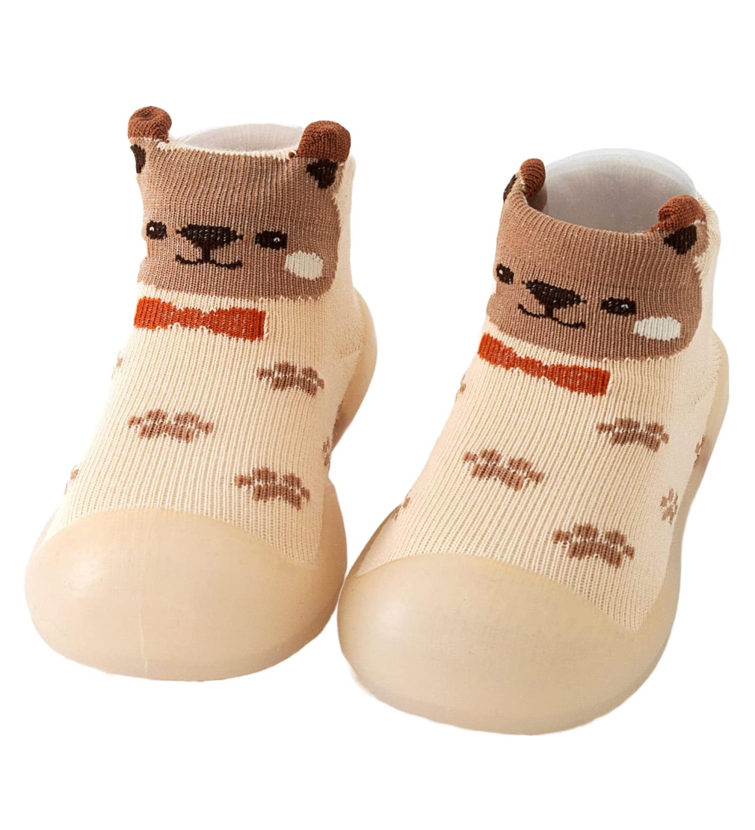 Babyio Anti-Slip Baby Sock Shoes for Boys & Girls | Soft Cotton Toddler Shoes - Brown (2-3 Years) - Buy Online on GoSupps.com
