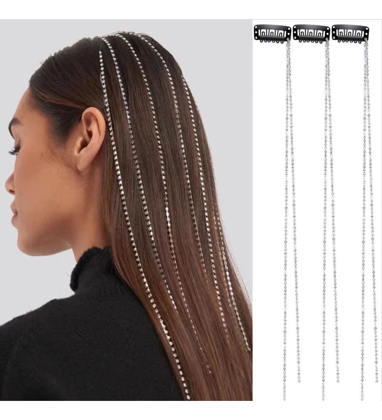6 PCS Rhinestones Hair Chains Set - Crystal Tassel Hair Clips for Women and Girls - 20 Inch Hair Strand - Hair Accessories - Silver - Buy Online on GoSupps.com