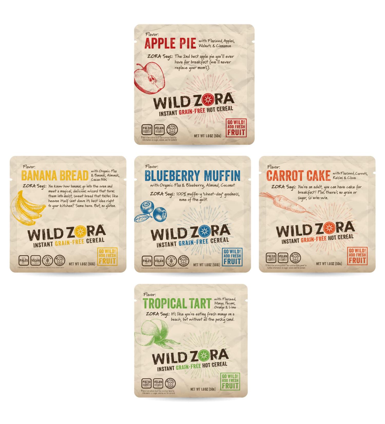Wild Zora Instant Grain Free Hot Cereal - Variety Pack - Oatmeal Substitute  Vegan Breakfast  No Sugar Added  Gluten Free - Individual Packets (5-Pack) - Buy Online on GoSupps.com