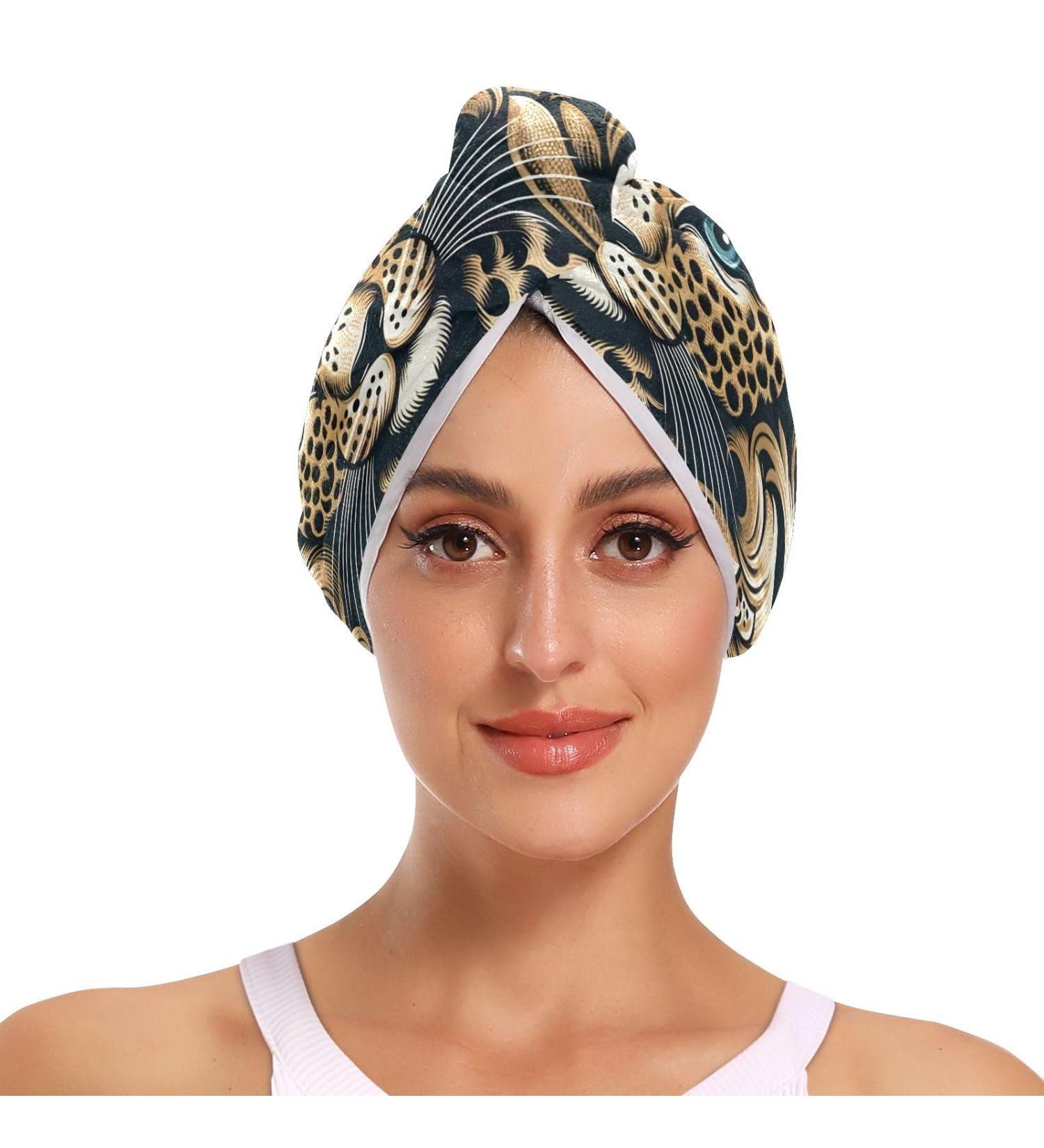 Leopard Hair Towel 2 Pack | Super Absorbent Quick Dry Hair Turbans for Women & Girls - Buy Online on GoSupps.com