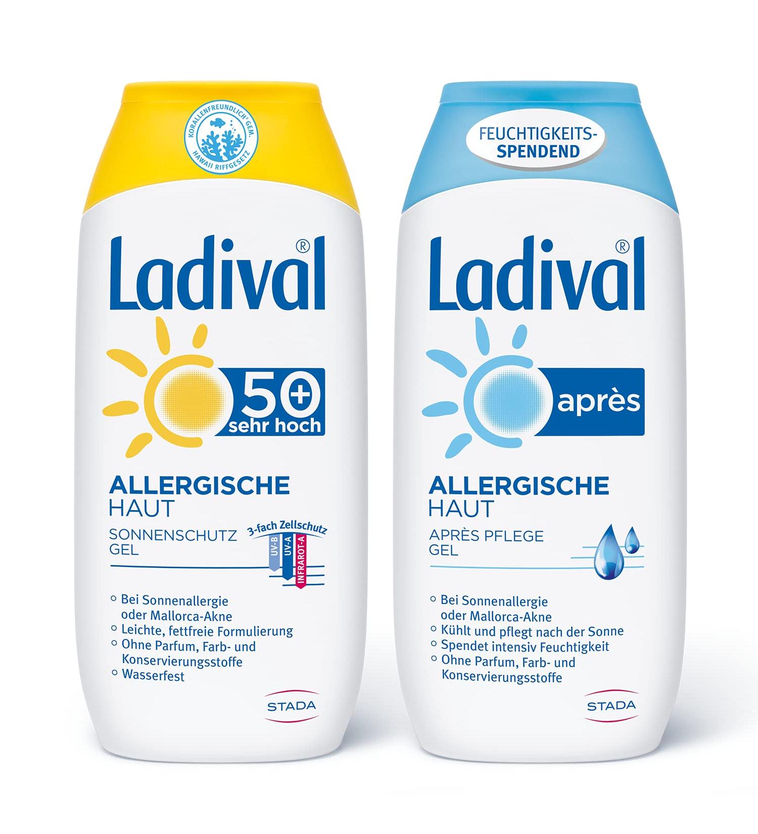 Ladival allergic skin sun gel LSF 50+ and Ladival allergic skin aprs sun gel - 2er set - perfume -free without color and preservatives - 2x 200 ml