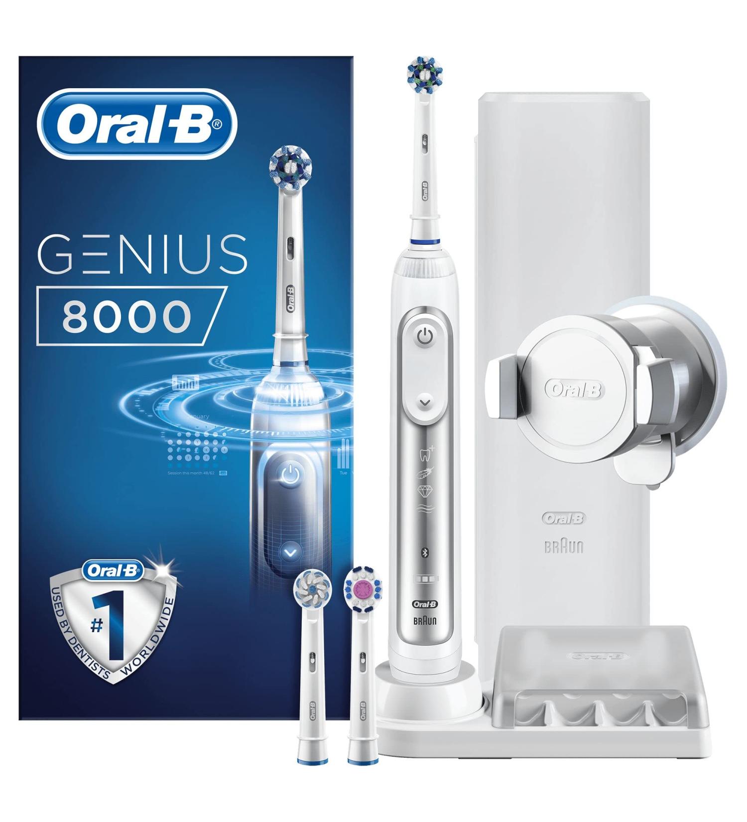 Oral-B Genius Electric Toothbrush with AI, Gifts for Women/Men, App Connected Handle, 3 Heads & Travel Case, 5 Modes, Teeth Whitening - 8000 Silver Platinum - 2 Pin UK Plug - 1 Count - Buy Online on GoSupps.com