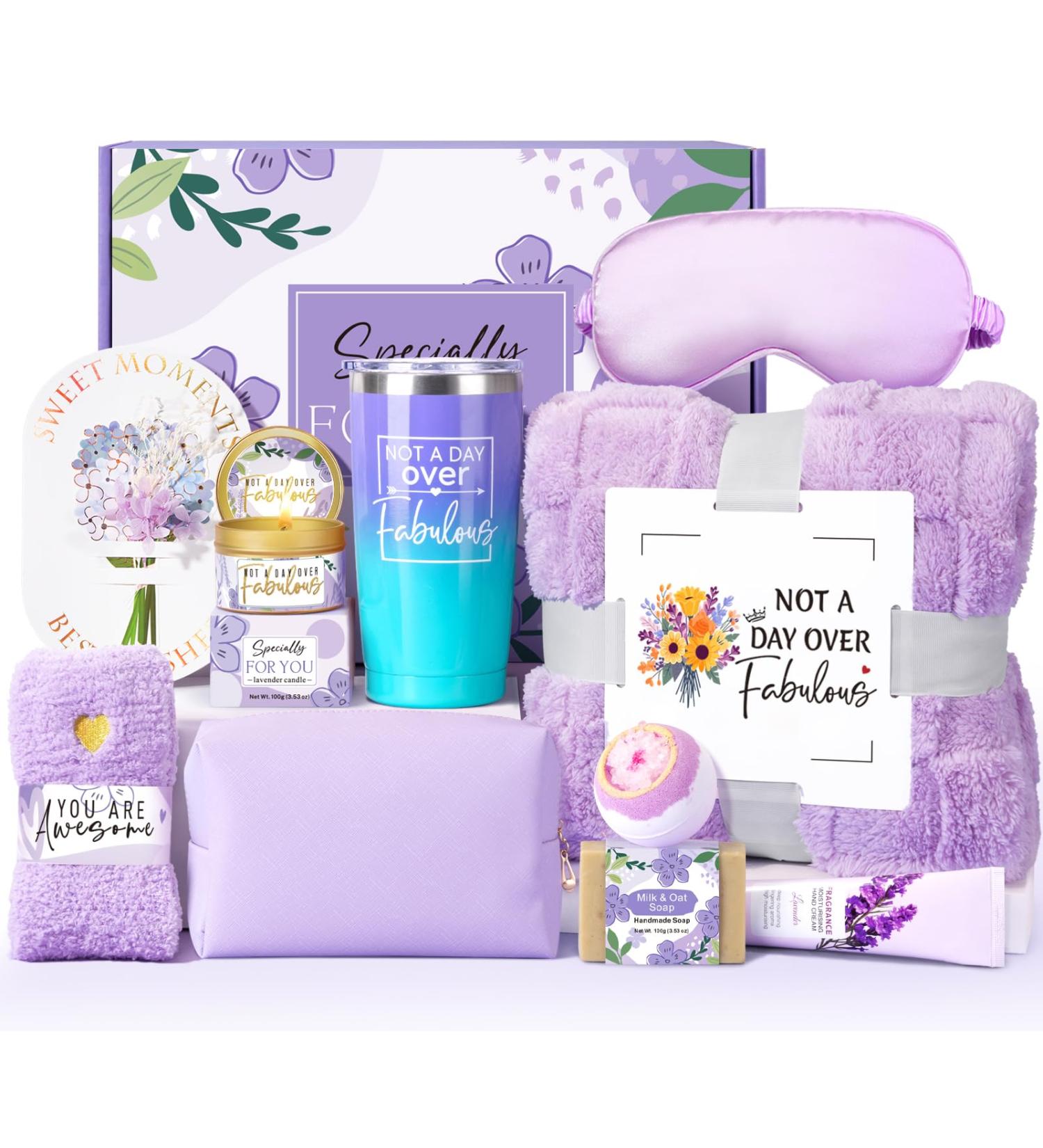 Birthday Gifts for Women Self Care Friendship Gifts Lavender Relaxing Spa Gifts Basket Care Package w/ Luxury Flannel Blanket 20 Oz Tumbler Unique Mothers Day Gift for Mom Her Friend Sister Wife Purple - Buy Online on GoSupps.com