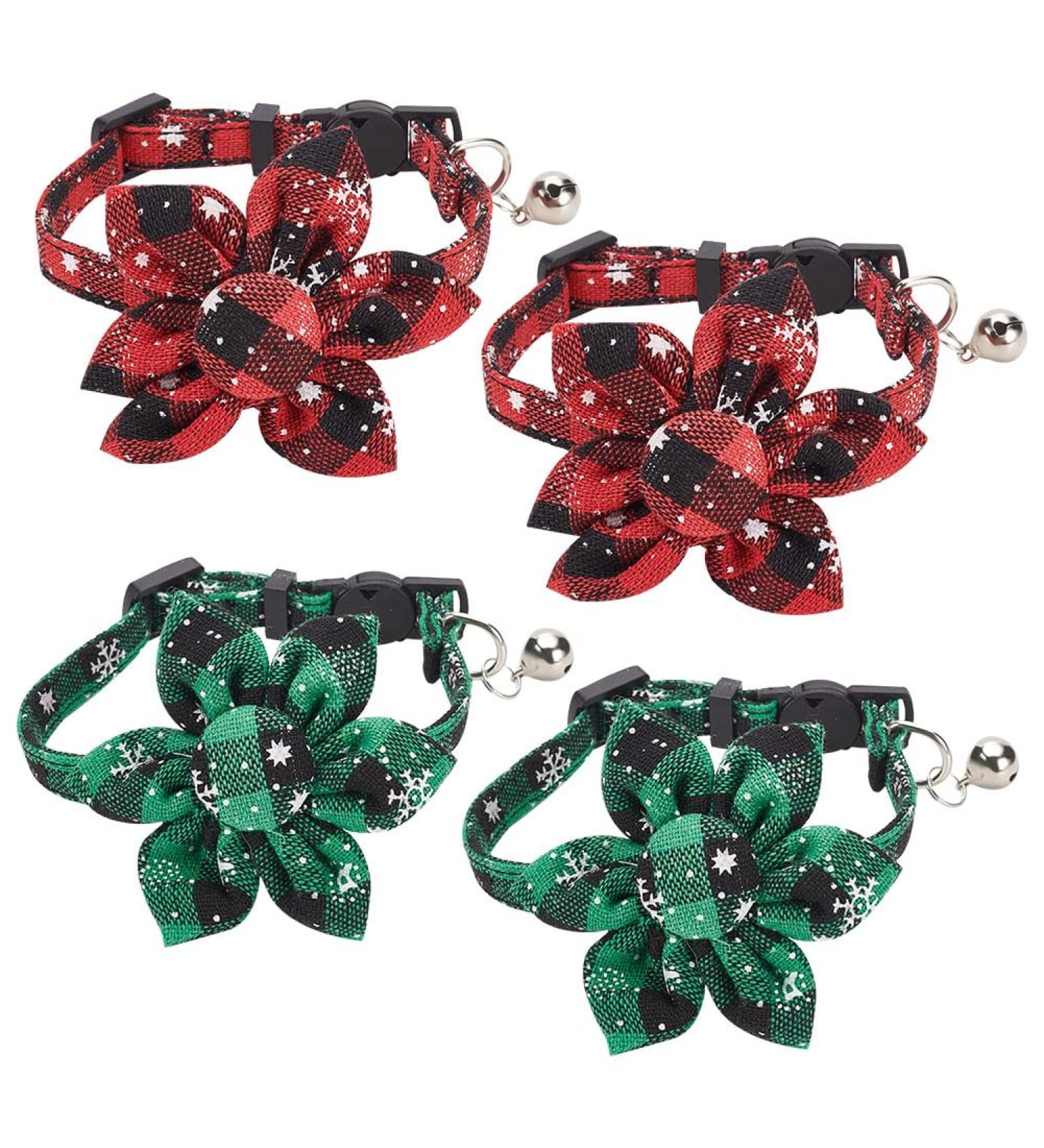 Webeedy Christmas Cat Neckbands - 4 Adjustable Breakaway Collars with Flower & Bell 18-28 cm Holiday Gifts for Cats - Buy Online on GoSupps.com