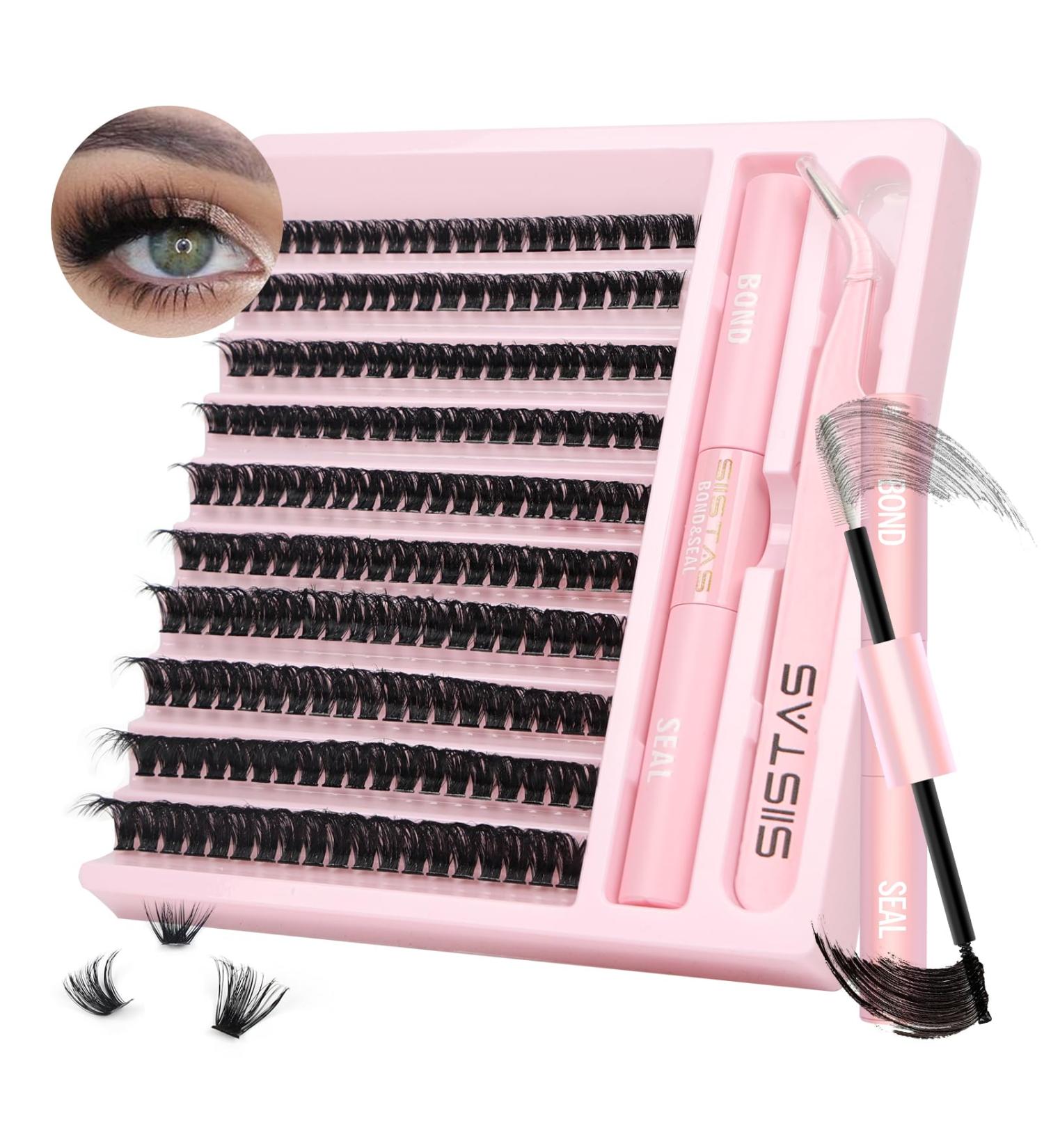 D.I.Y. Eyelash Extension Kit - 200pcs Individual Lash Clusters, D Curl Volume Cluster Lashes with Bond, Seal, Tweezers - Home Application | 80D Kit - Buy Online on GoSupps.com