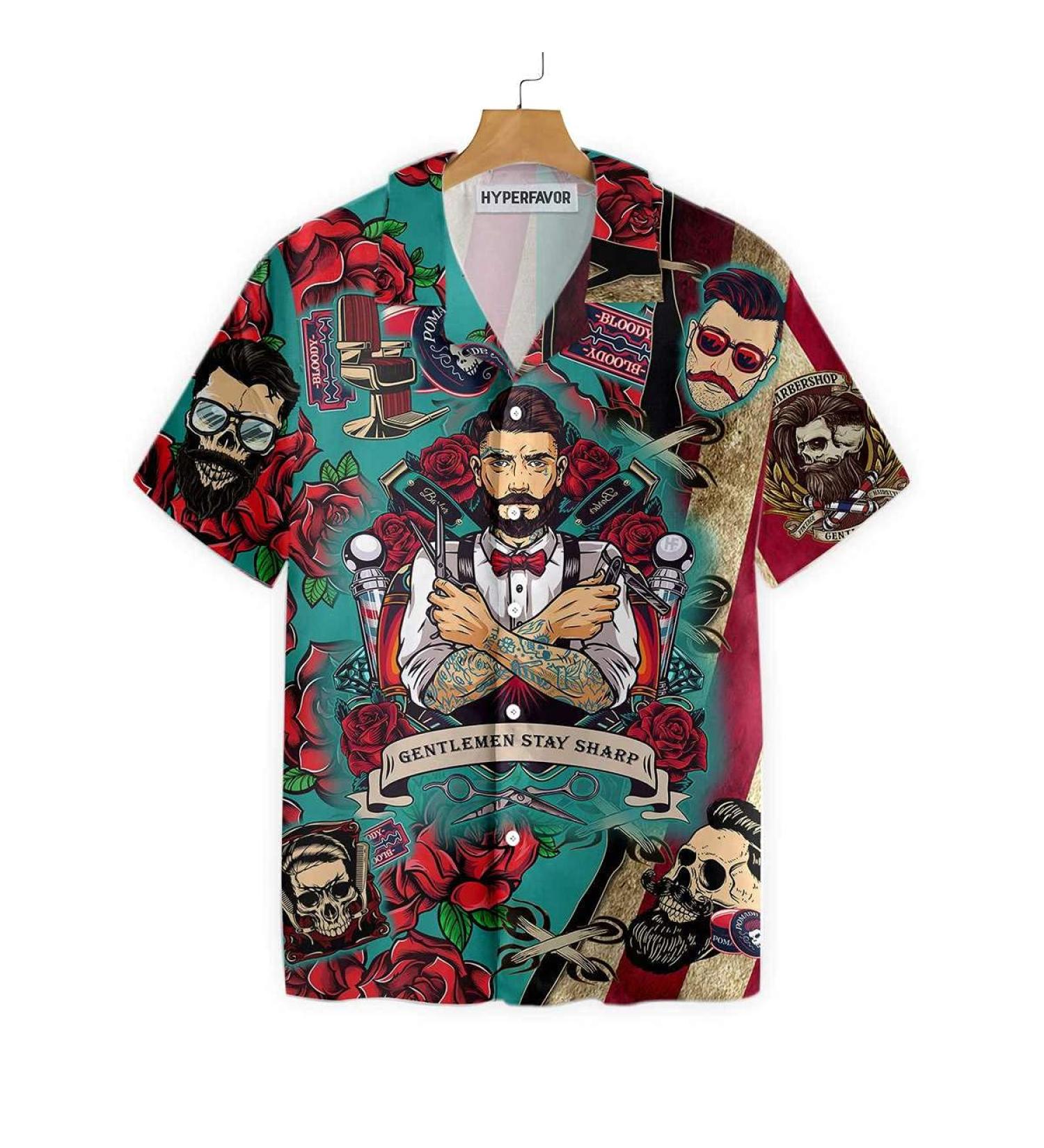 HYPERFAVOR Skull Barber Shirts for Men- Casual Short Sleeve Barber Skull Shirt Men- Barber Hawaiian Shirts for Men Medium V7 - Buy Online on GoSupps.com
