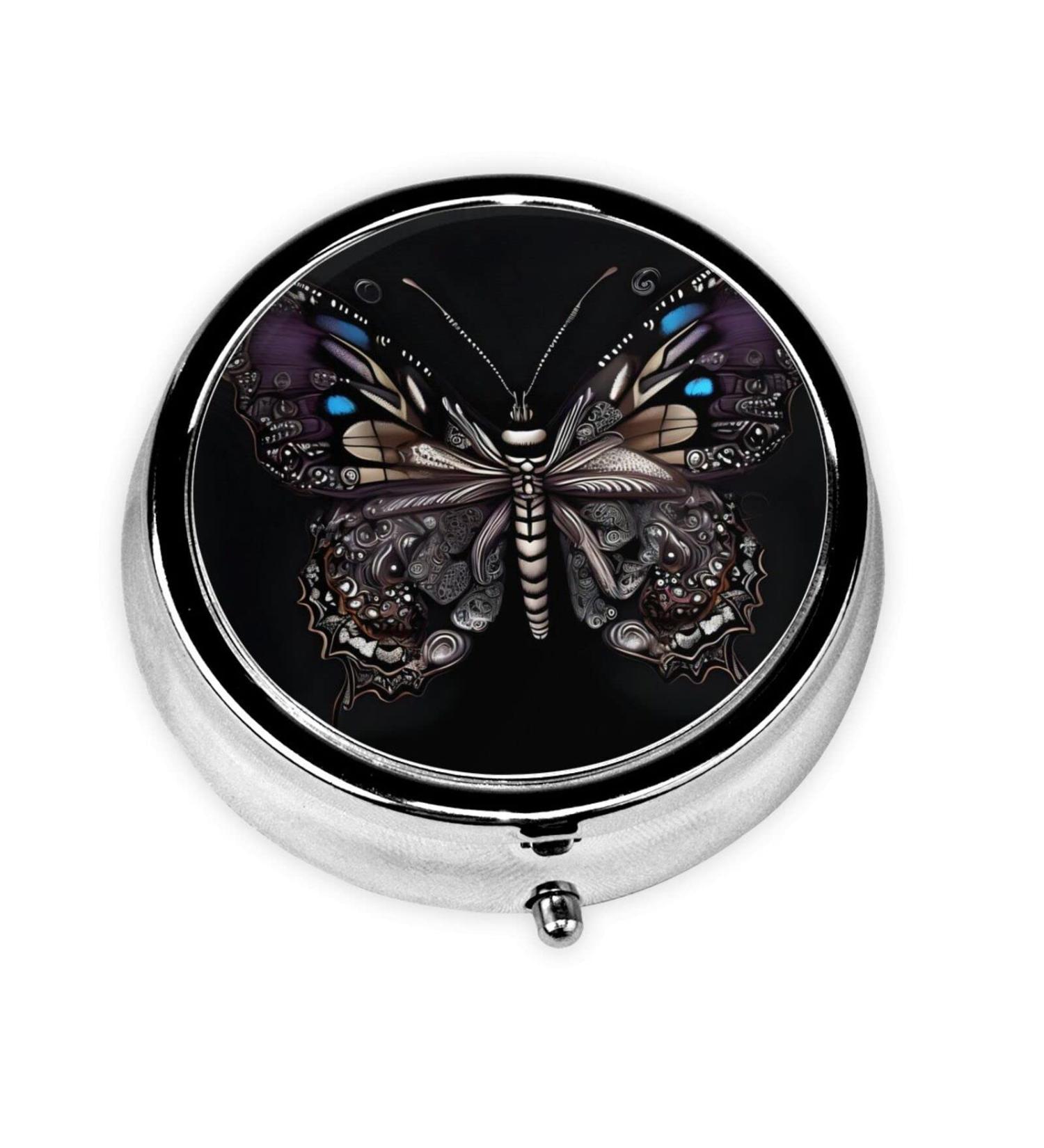 Buy Science Butterfly Round Pill Box - Travel-Friendly 3 Compartment Organizer for Pills - Buy Online on GoSupps.com