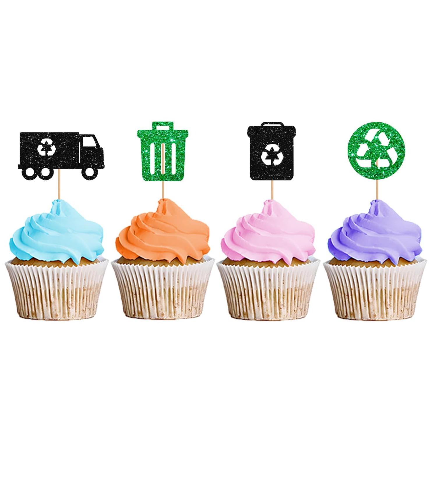 Garbage Truck Cupcake Toppers Trash Truck Birthday Cupcake Toppers Loads of Fun Themed Dessert Picks Garbage Truck Party Decoration - Green & Black Glitter - Buy Online on GoSupps.com