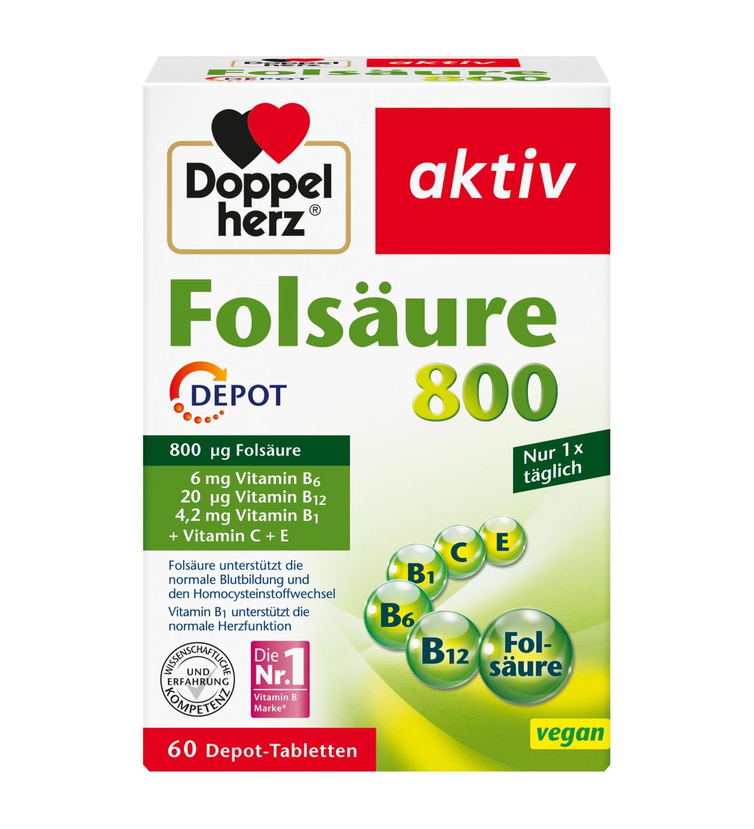 Doppelherz Folic Acid 800 | Vitamin C B6 & B12 for Immune Support | 60 DEPOT Tablets - Buy Worldwide! - Buy Online on GoSupps.com