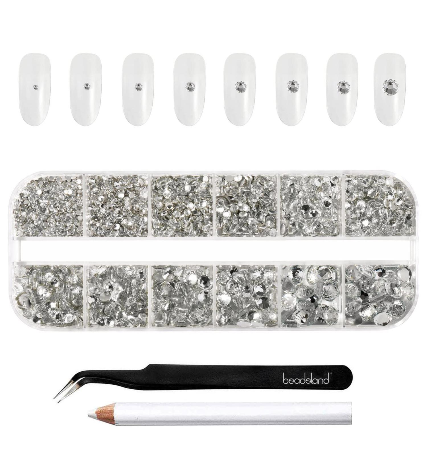2500pcs Crystal Flatback Rhinestones Set | Beadsland Rhinestones for Makeup & Nails | Includes Tweezers & Wax Pencil | Clear SS4-SS30 - Buy Online on GoSupps.com