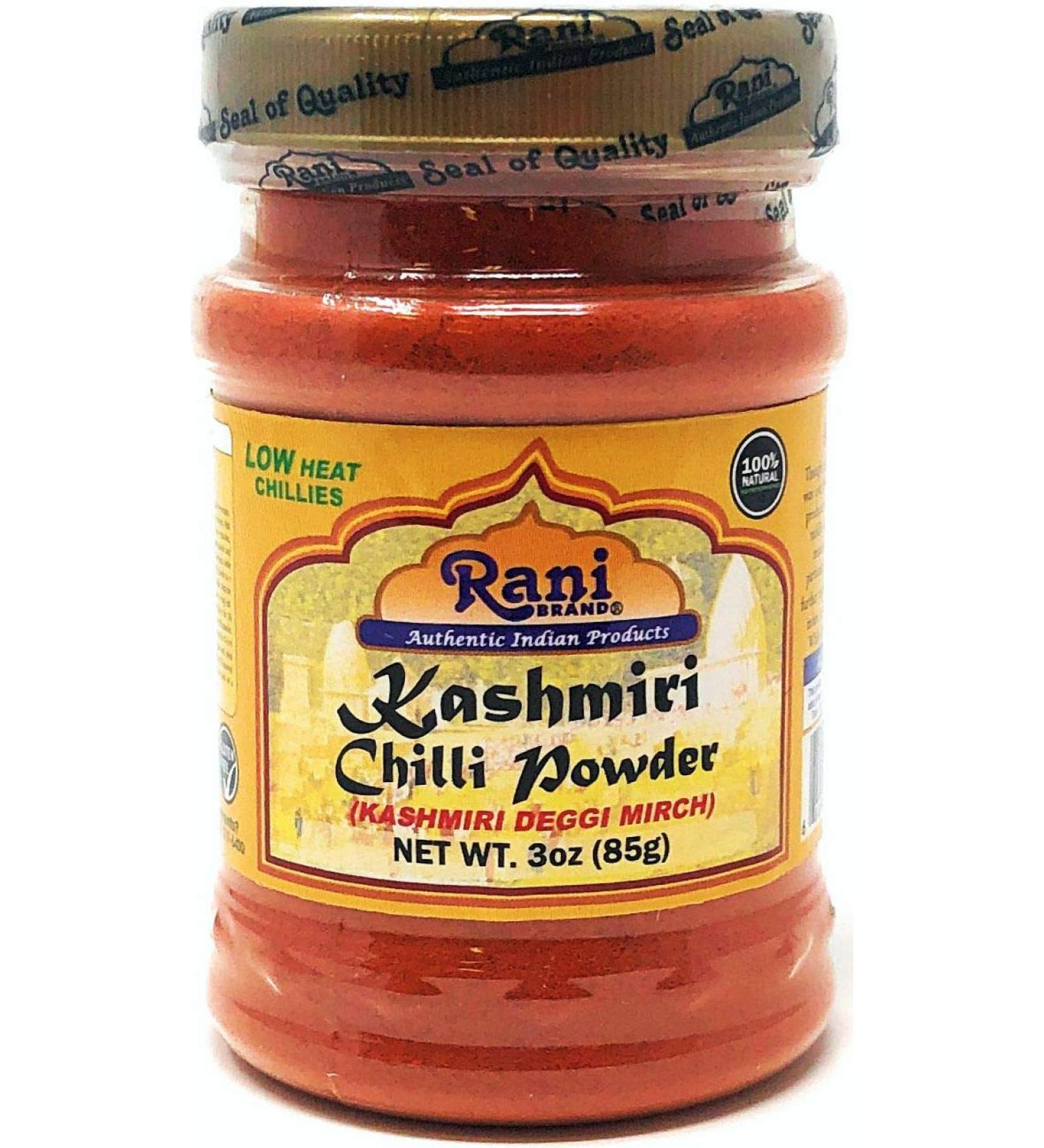Rani Kashmiri Chilli Powder (Deggi Mirch) 3oz PET Jar - All Natural, Salt-Free Indian Spice, Vegan - Non-GMO, Gluten Friendly - Buy Online on GoSupps.com