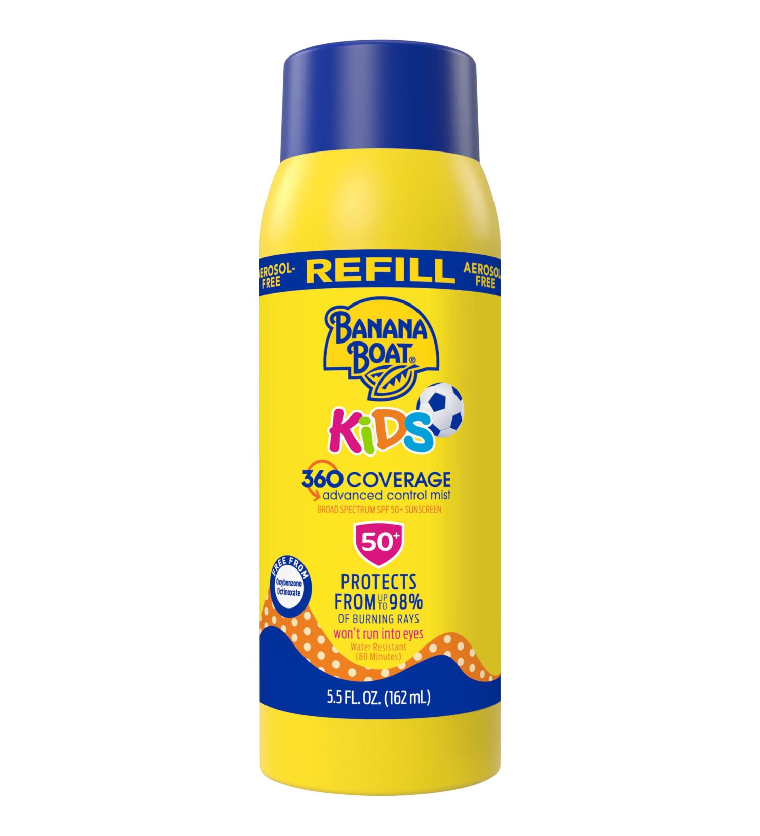 Banana Boat Kids 360 Coverage Sunscreen Mist Refill SPF 50+ | Non-Aerosol Kids Spray Sunblock 5.5oz for Ultimate Protection - Buy Online on GoSupps.com