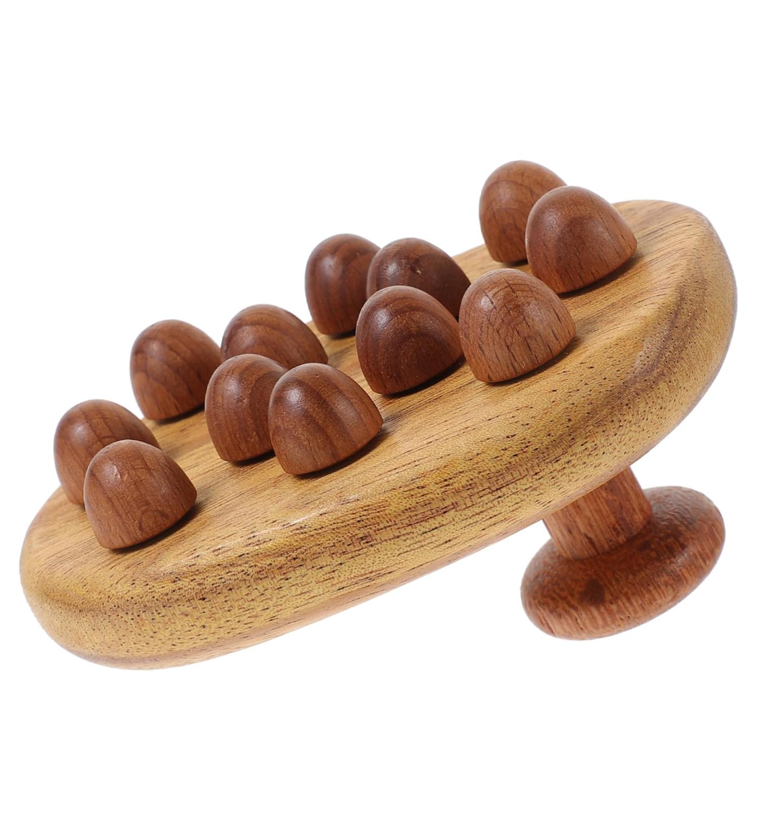 Buy Magiclulu Sandalwood Meridian Brush & Gua Sha with 12 Pearls - Soft Bristle Thigh Massager & Wooden Body Scrubber | Enhance Femininity & Relaxation - Buy Online on GoSupps.com