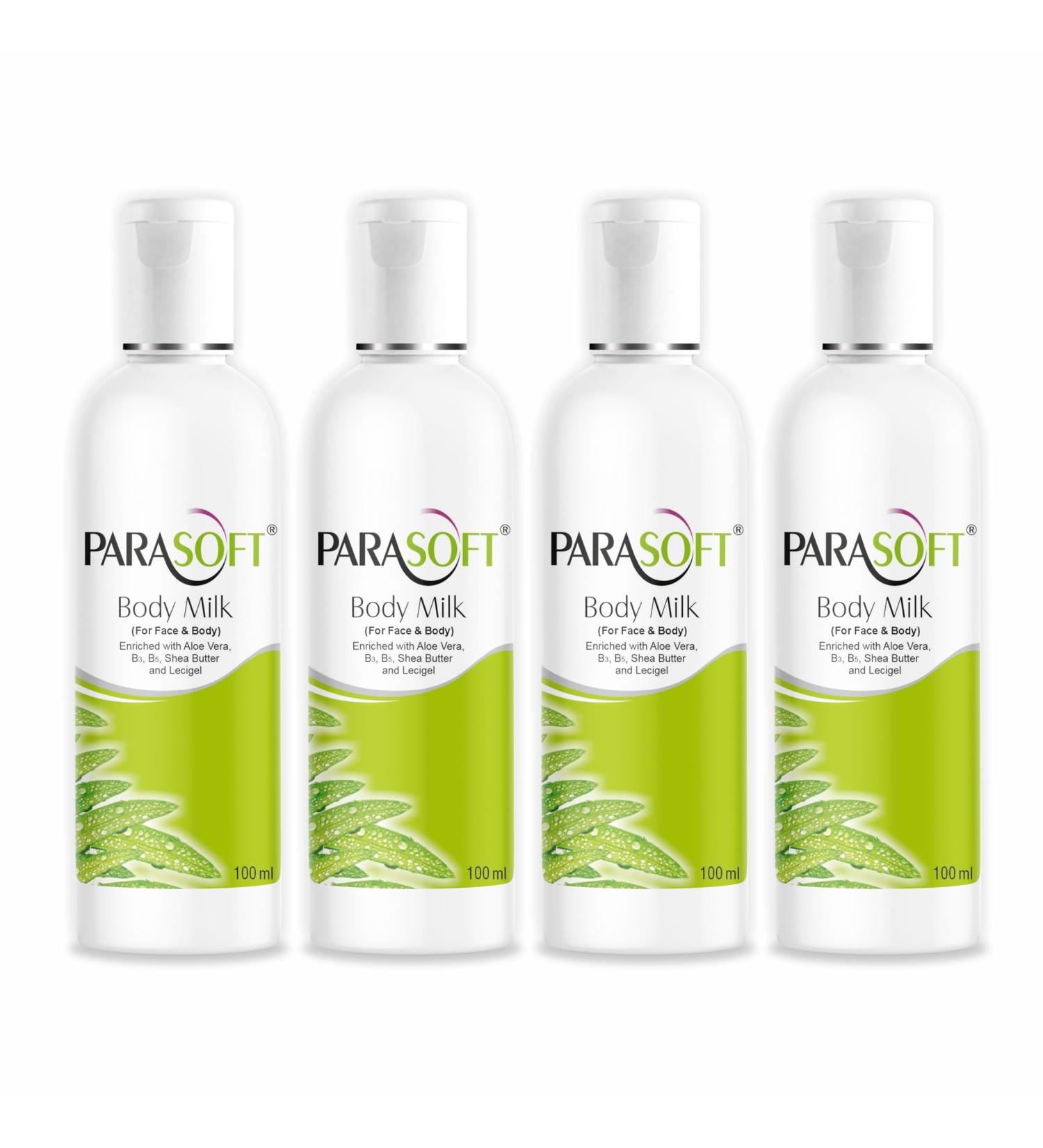 Parasoft Body & Face Milk Lotion for Very Dry Skin 100ml / 3.38 fl oz (Pack of 4) | Non-Sticky Hydrating Lotion with Aloe Vera, Shea Butter, Vitamin B3 & B6 6.76 Fl Oz (Pack of 4) - Buy Online on GoSupps.com