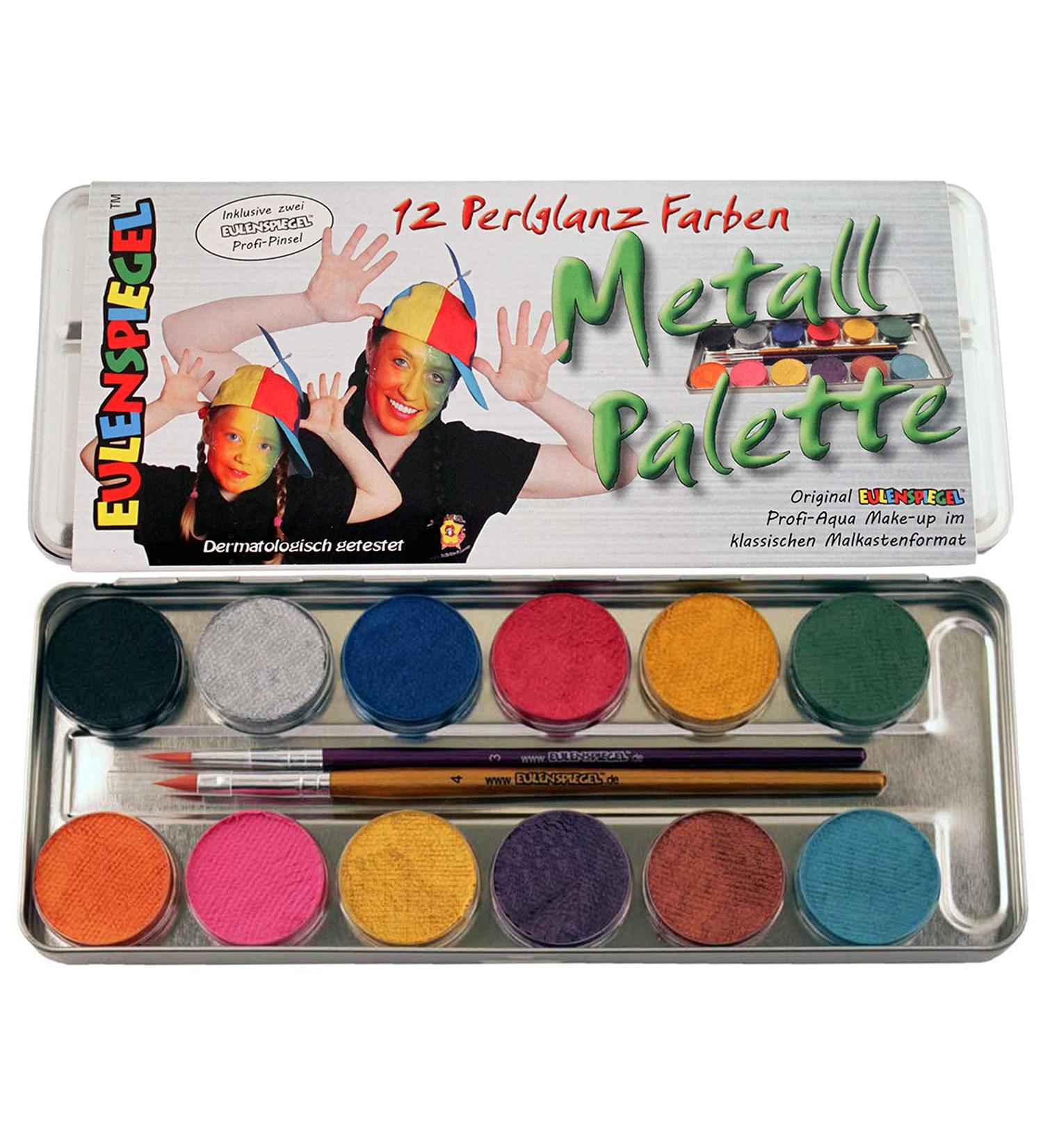 Eulenspiegel 212028 Metal Palette - Pearlescent Makeup Colors 12 x 3.5 ml Paints & 2 Brushes | International Shipping Available - Buy Online on GoSupps.com