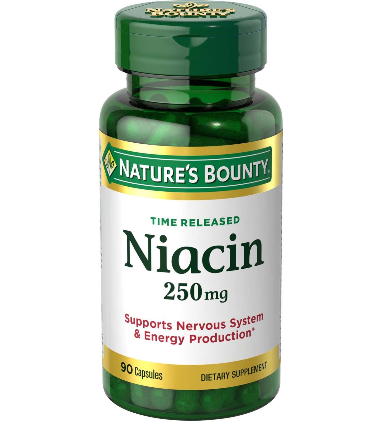 Nature's Bounty Niacin Pills and Supplement, Supports Nervous System and Cellular Energy Production, 250mg, 90 Capsules 250 mg 90 Count (Pack of 1)