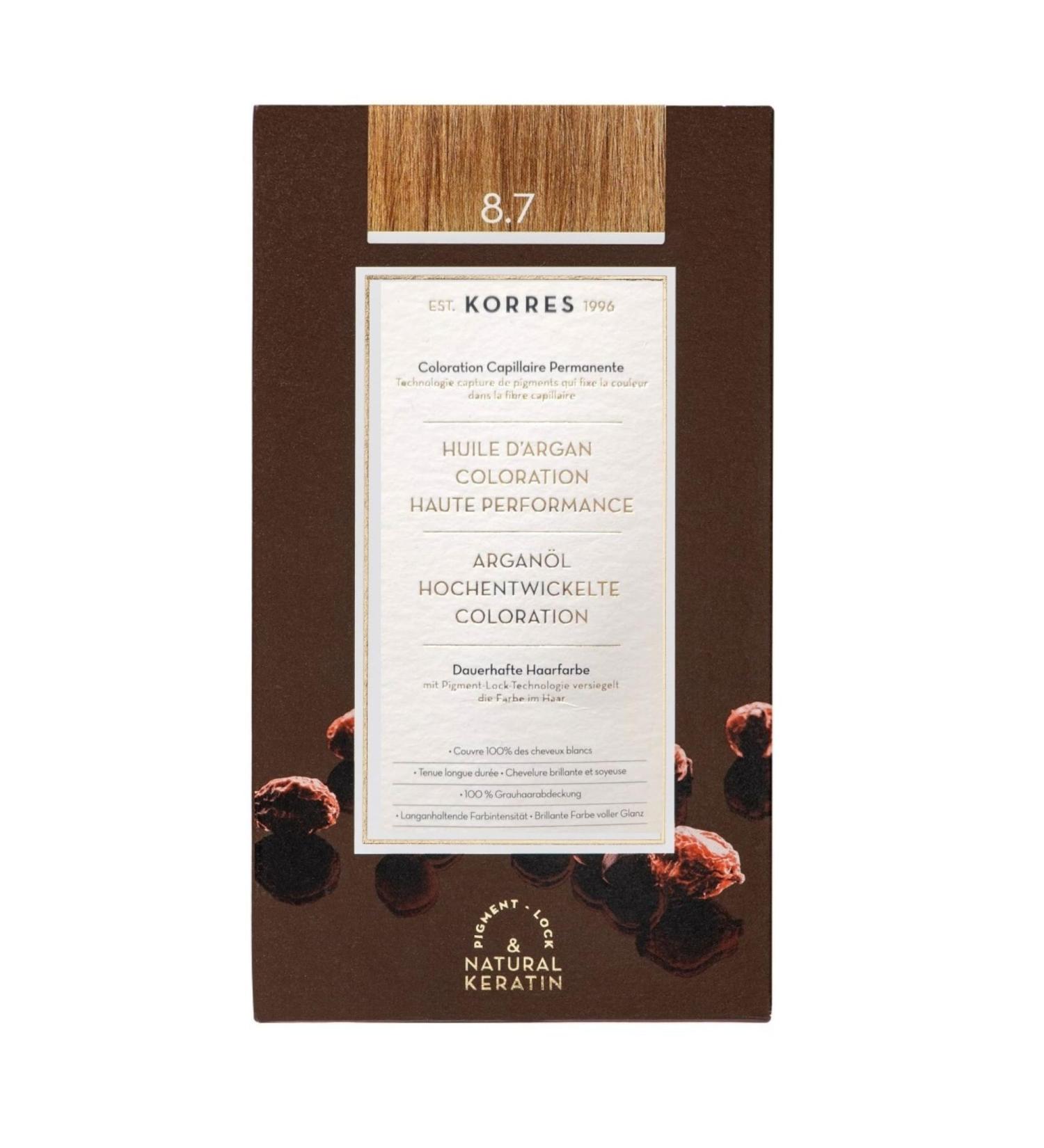 KORRES Argan Oil Ammonia-Free Hair Color - Toffee 8.7 | 100% Gray Coverage & Vegan | Long-Lasting Results - Buy Online on GoSupps.com