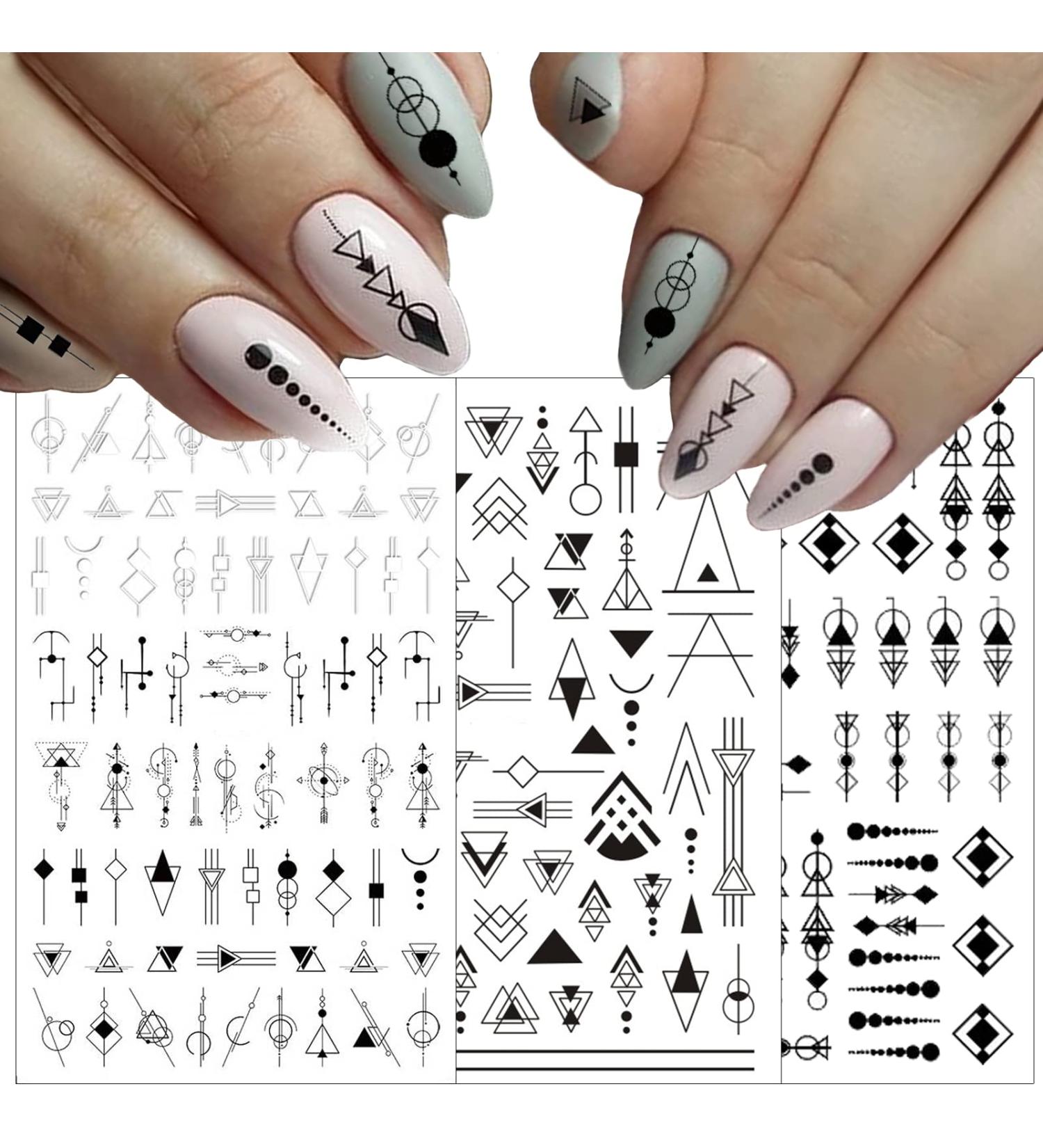 10 Sheets Black White Geometric Nail Art Stickers - 3D Self-Adhesive DIY Minimalist Design for Acrylic Nails | Perfect Manicure Decorations | Ideal for Women & Men - Buy Online on GoSupps.com
