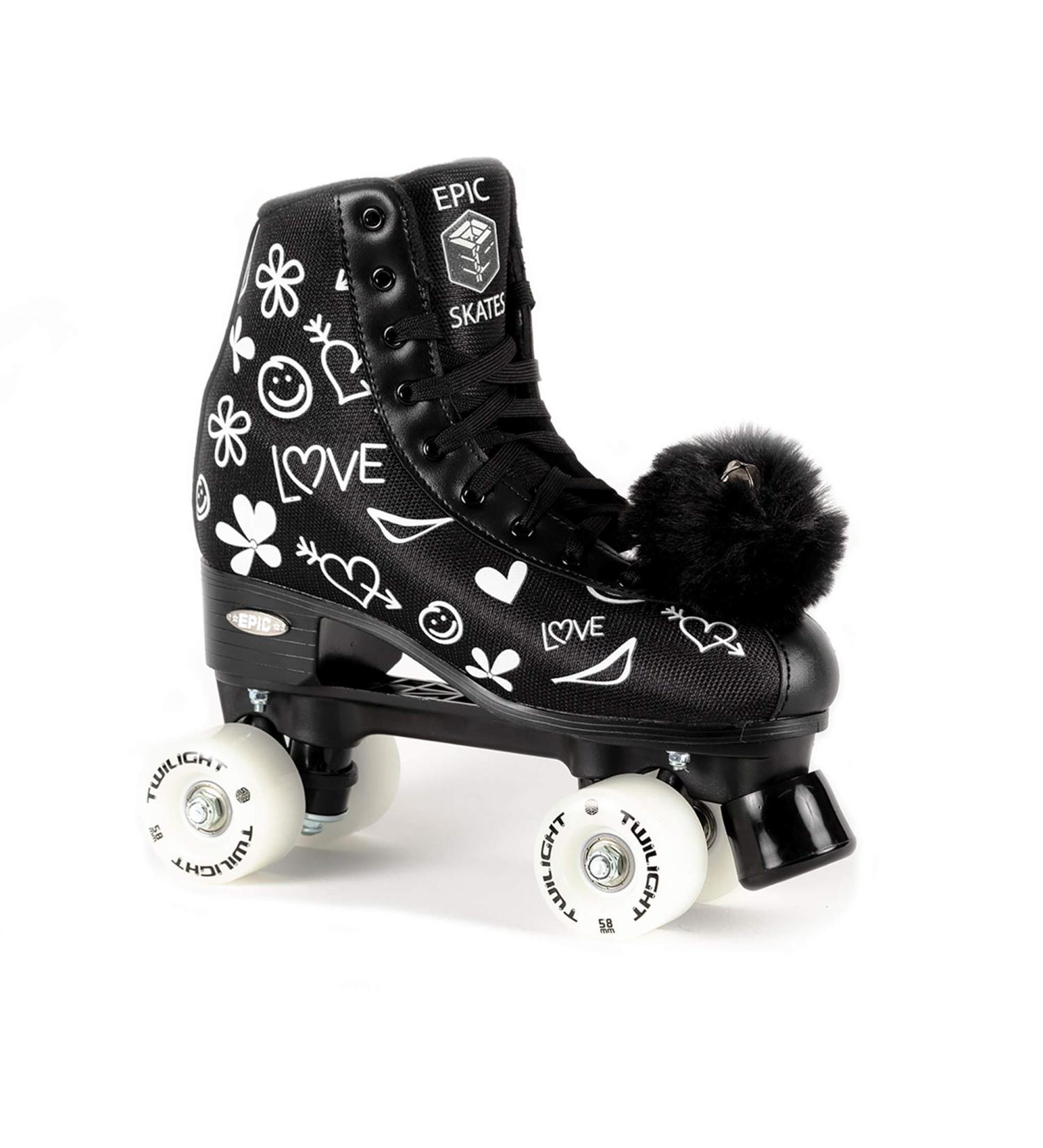 Epic Skates Womens Luv Quad Roller Skates - Black/White - Size US 7/EU 37.5 - Buy Online on GoSupps.com